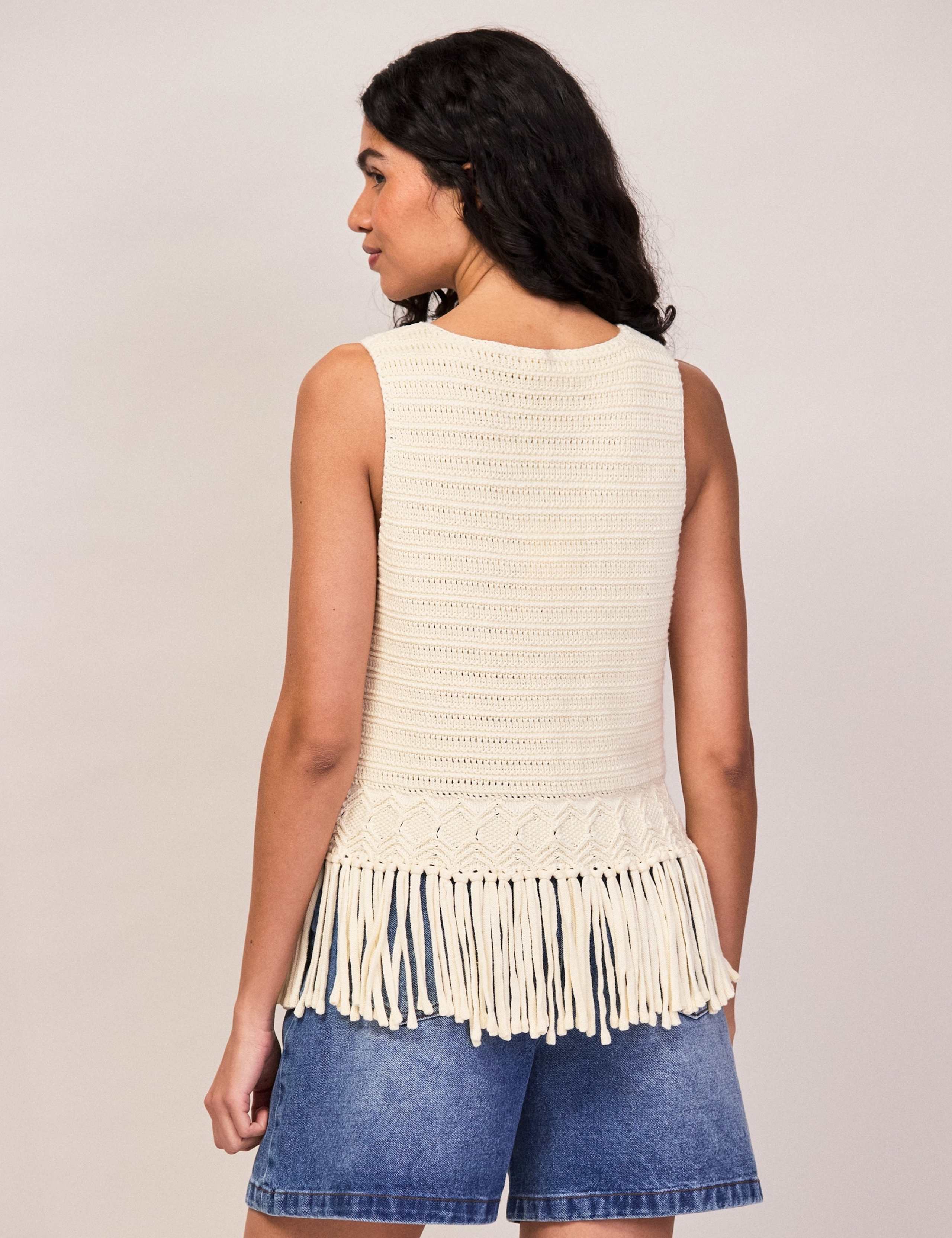 Pure Cotton Textured Fringed Knitted Top 3 of 7