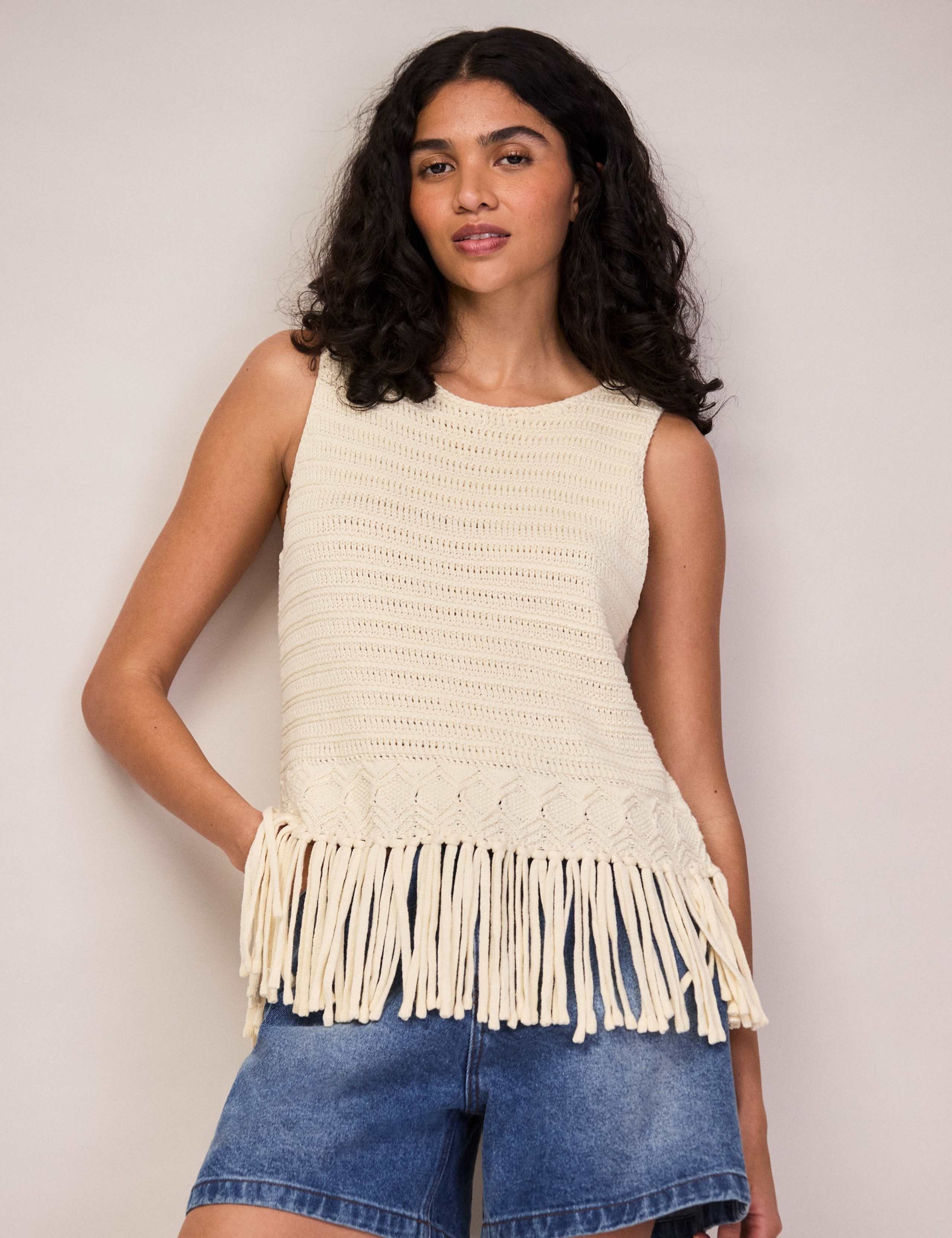 Pure Cotton Textured Fringed Knitted Top 6 of 7