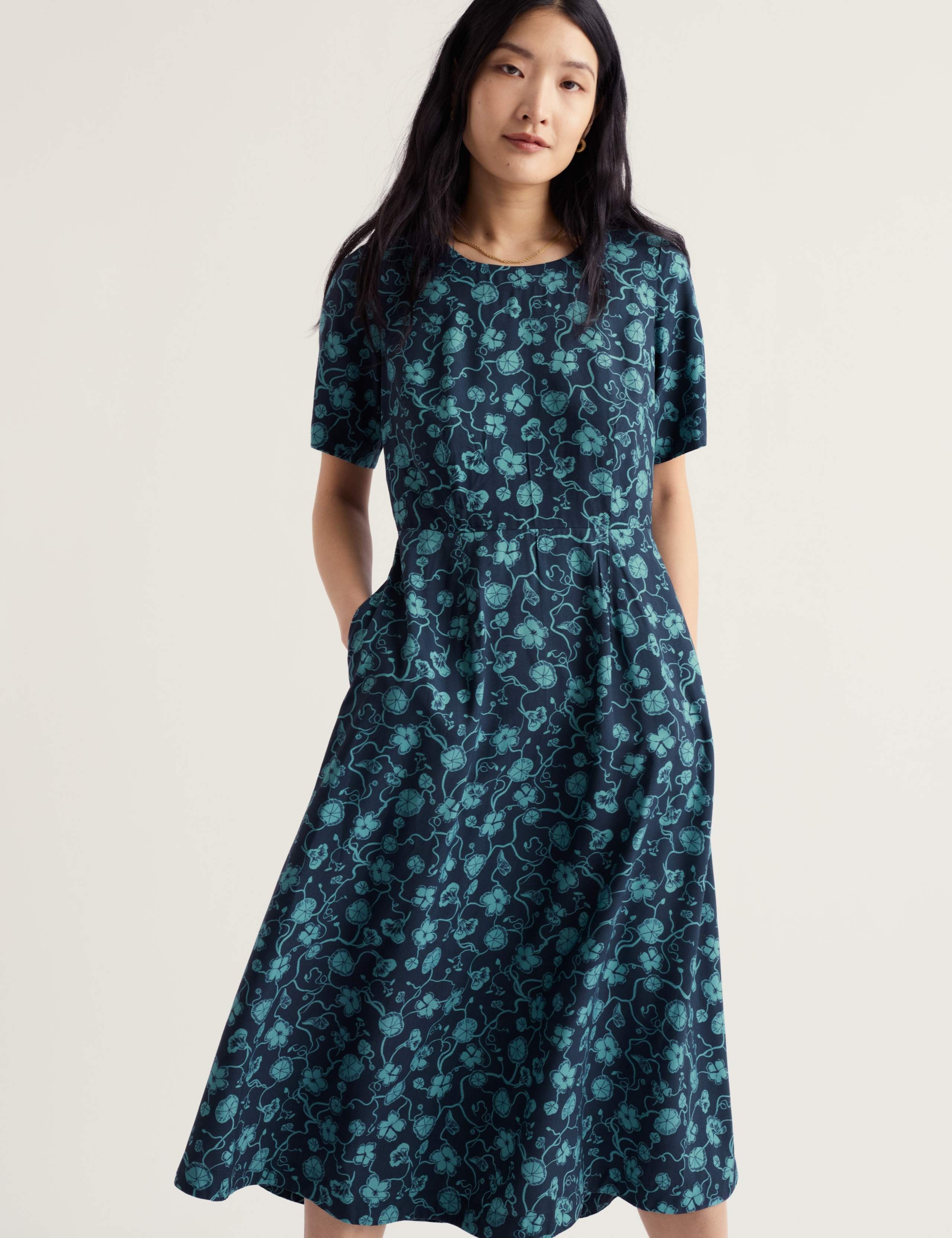 Floral Scoop Neck Midi Waisted Dress 3 of 5