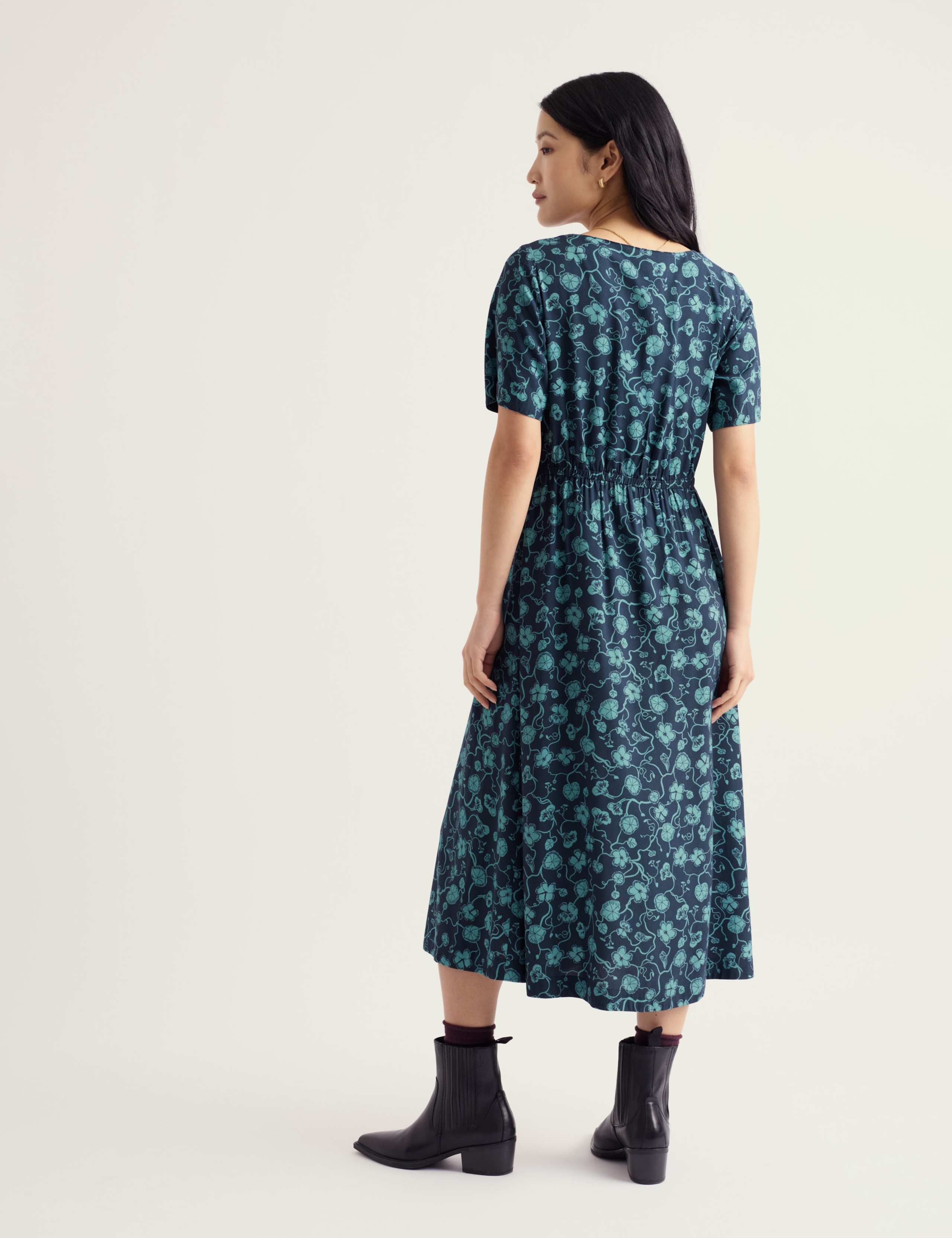 Floral Scoop Neck Midi Waisted Dress 5 of 5