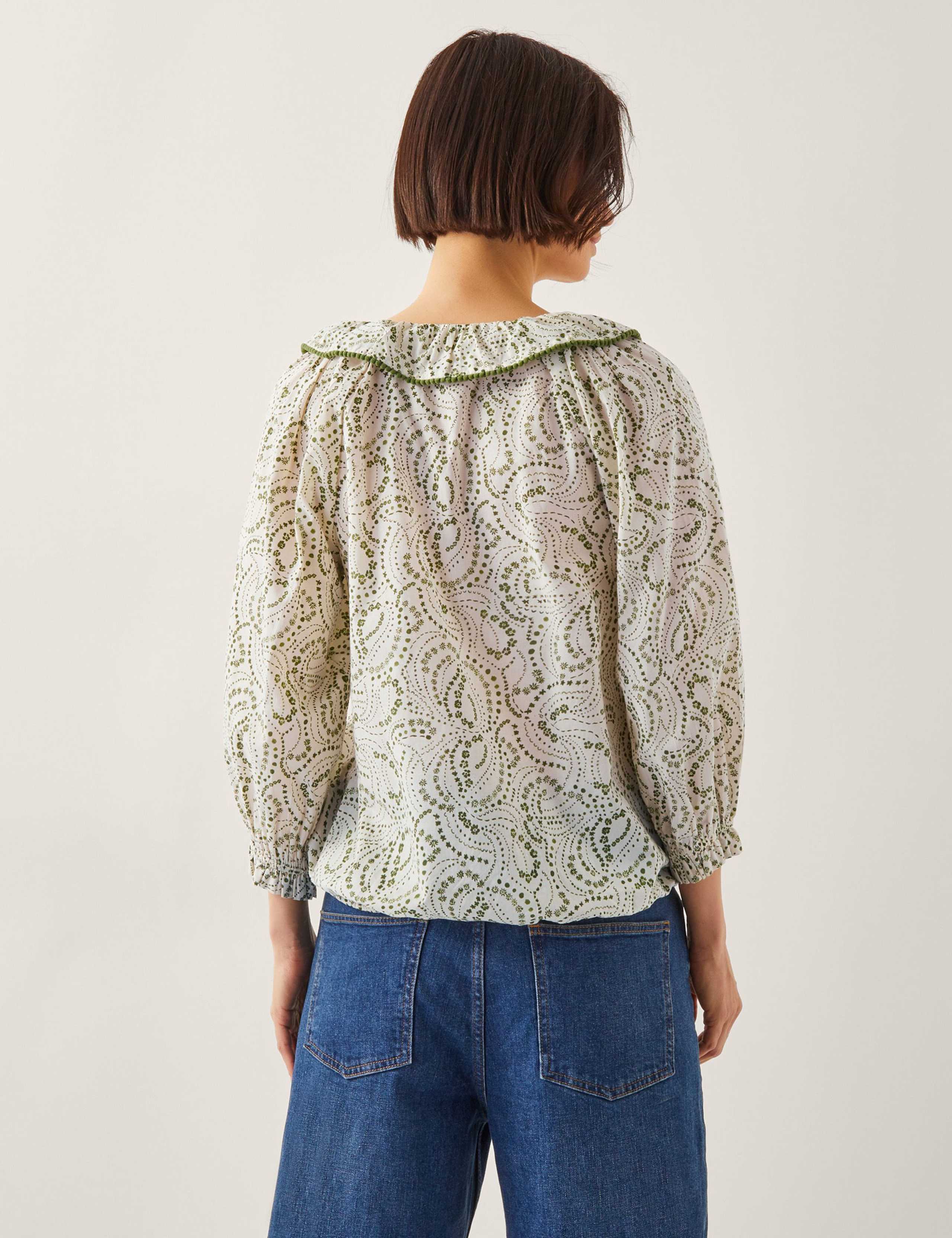 Pure Cotton Printed Pleated Tie Neck Blouse 4 of 4