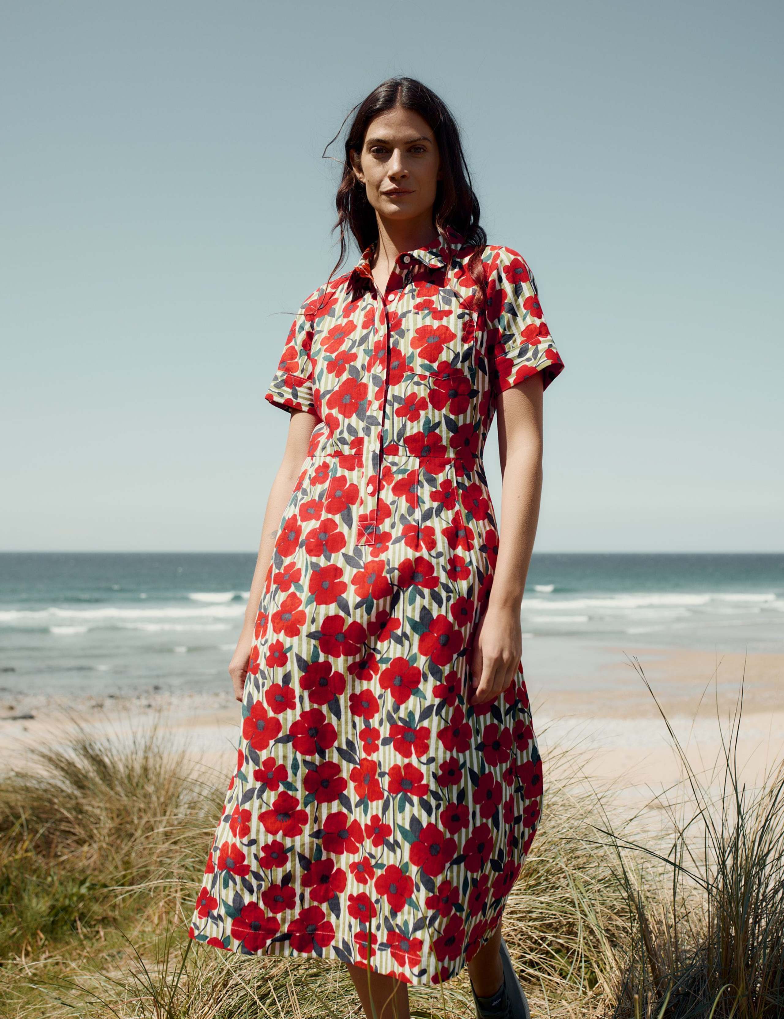 Pure Cotton Floral Midi Shirt Dress 3 of 6