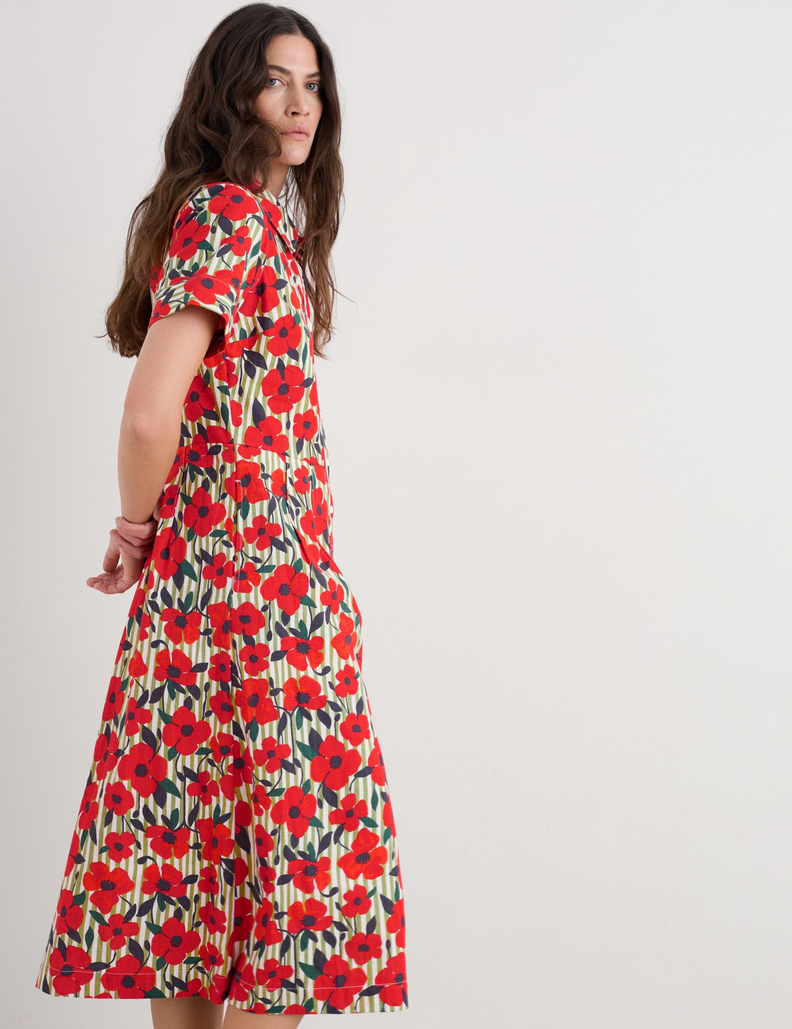 Pure Cotton Floral Midi Shirt Dress 5 of 6