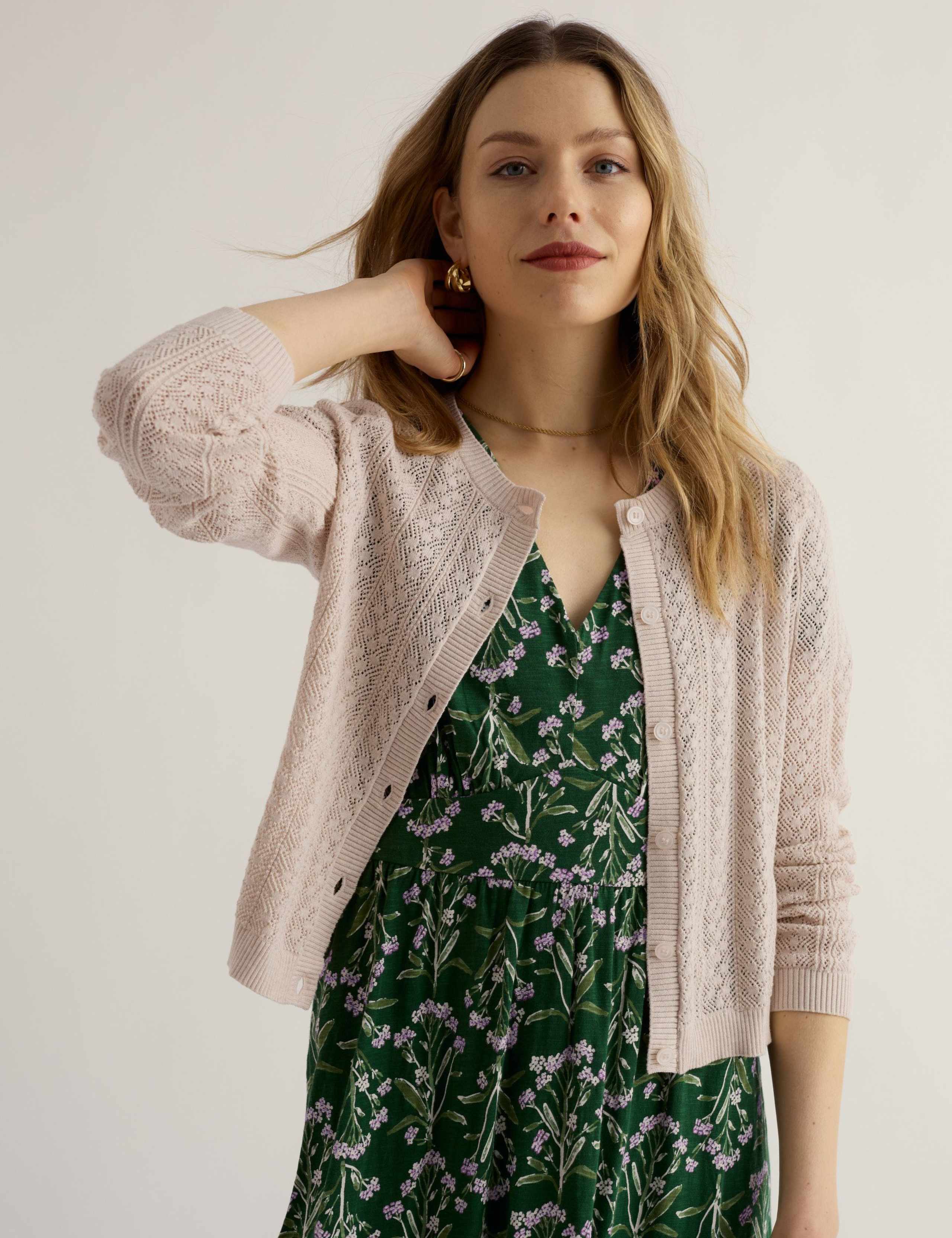Pure Cotton Pointelle Relaxed Cardigan 3 of 5