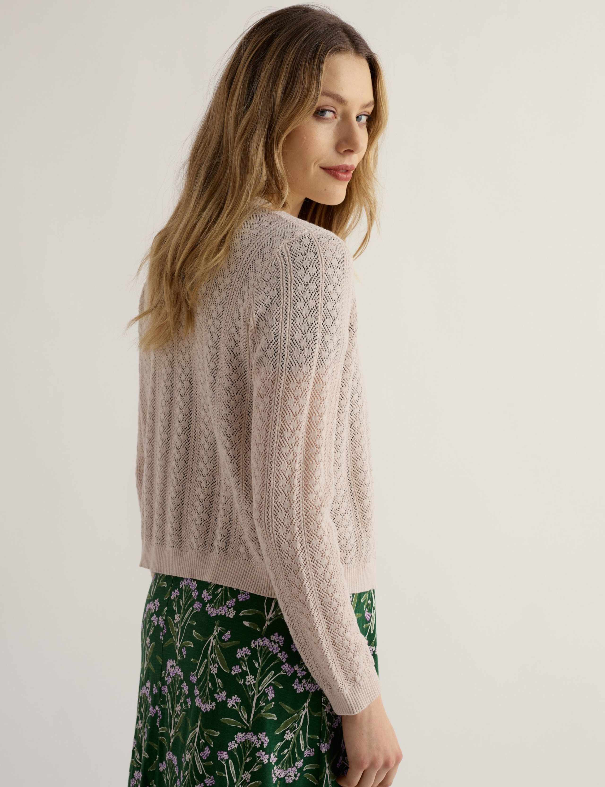 Pure Cotton Pointelle Relaxed Cardigan 4 of 5