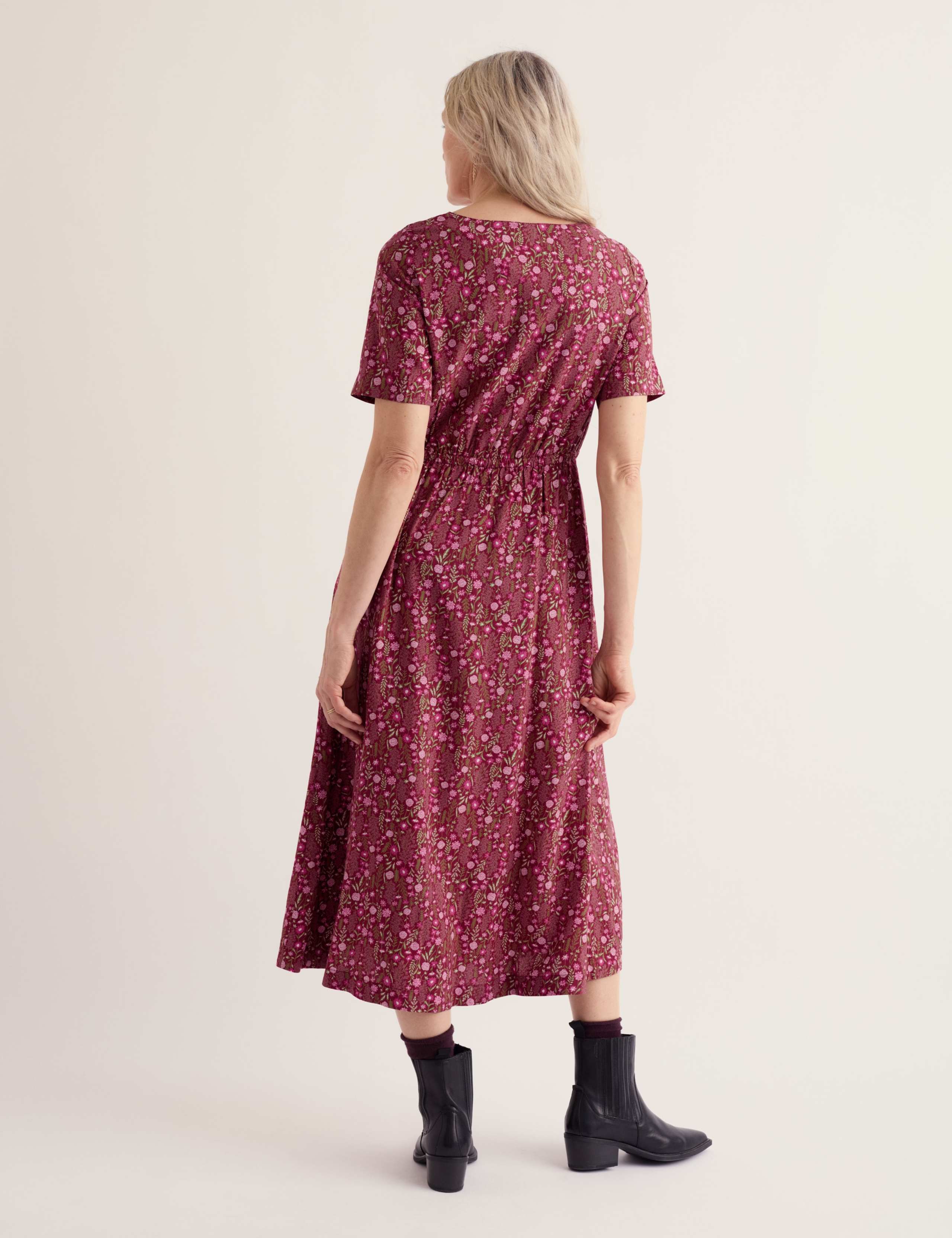 Floral Scoop Neck Midi Waisted Dress 3 of 5