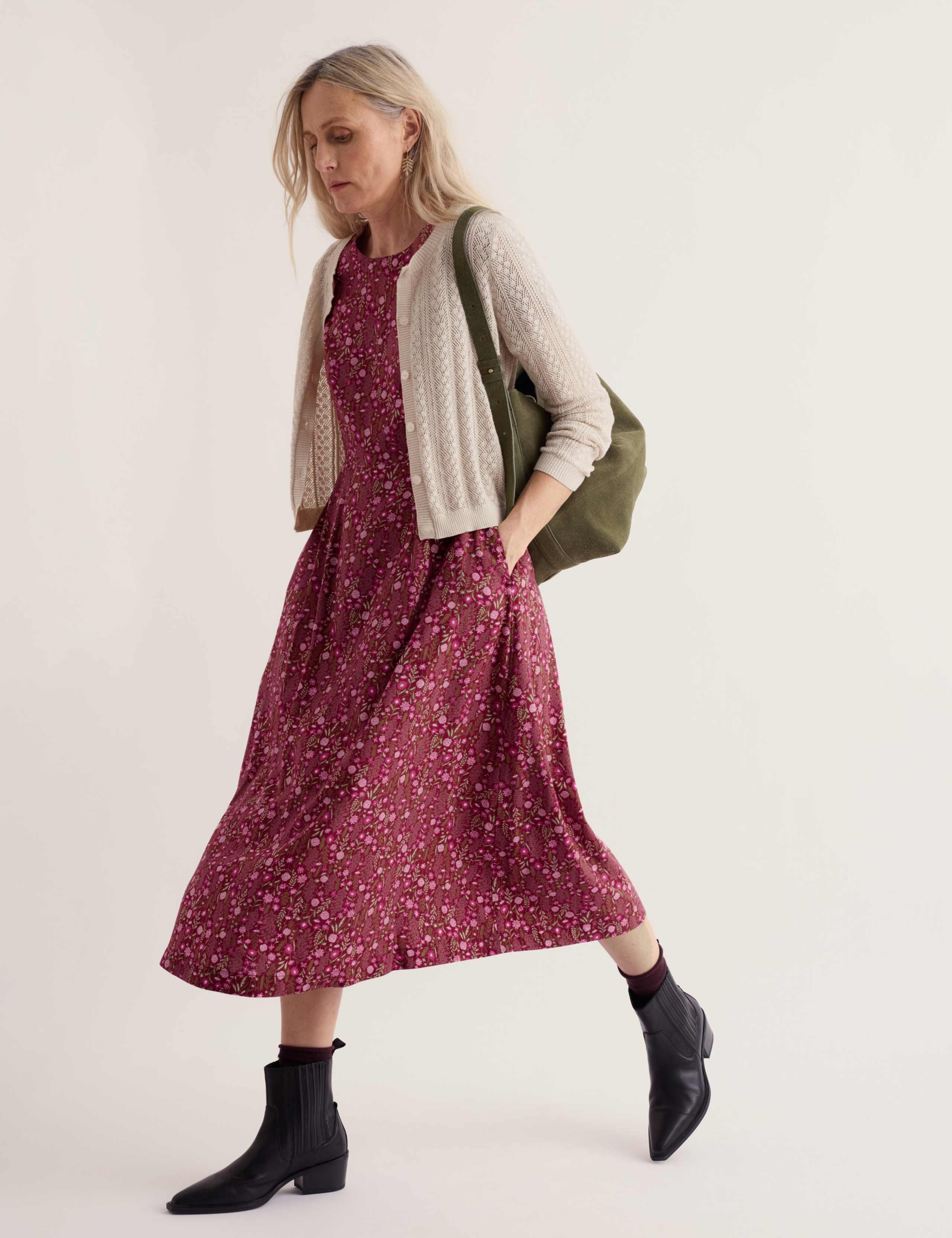 Floral Scoop Neck Midi Waisted Dress 5 of 5