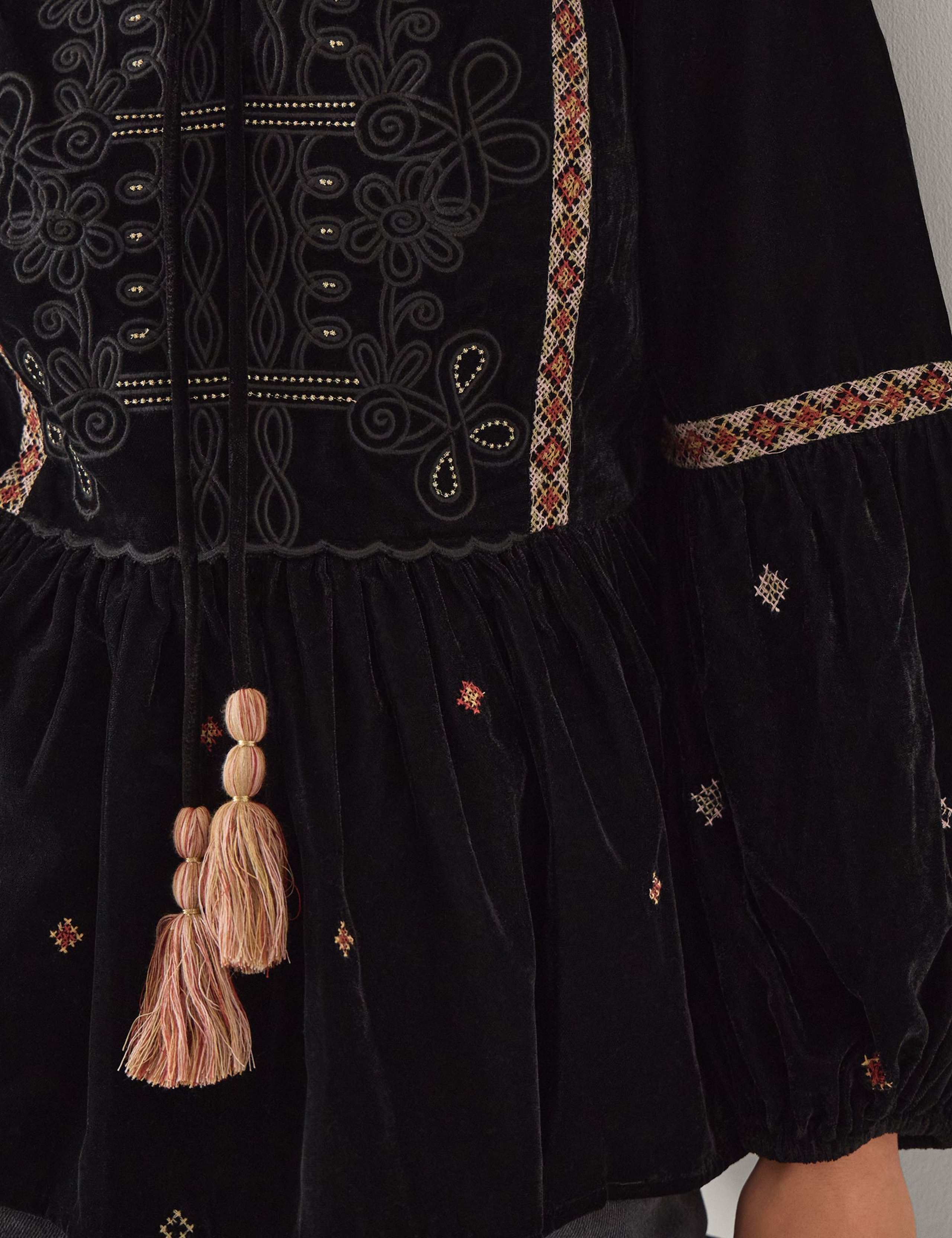 Velvet Embroidered Tie Neck Peplum Blouse 3 of 3