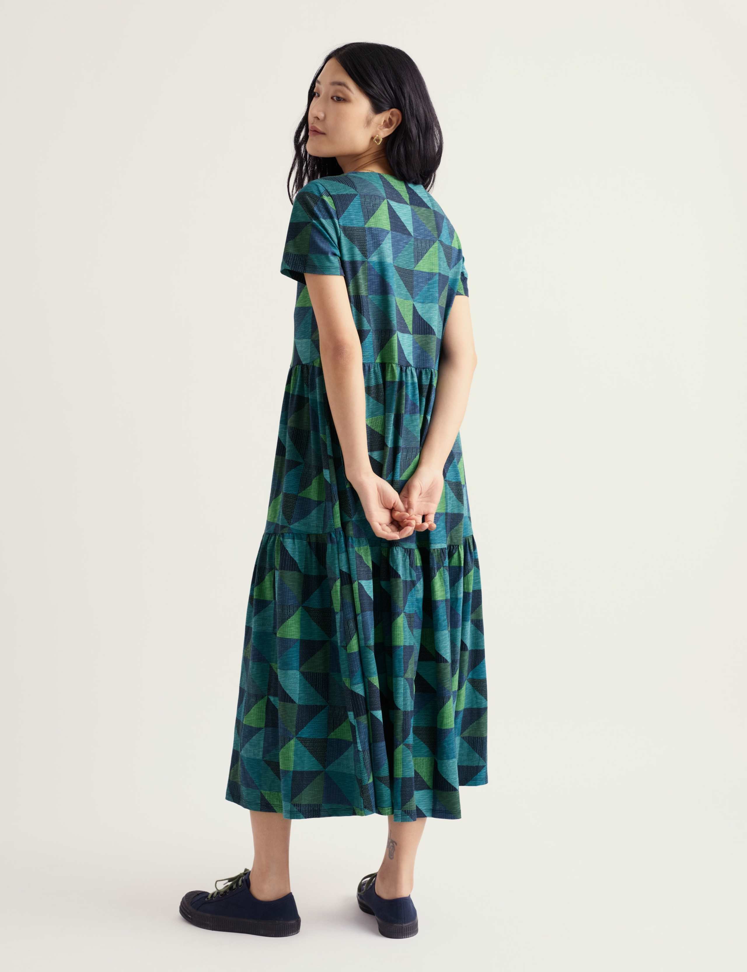 Pure Cotton Geometric Midaxi Tiered Dress 4 of 5