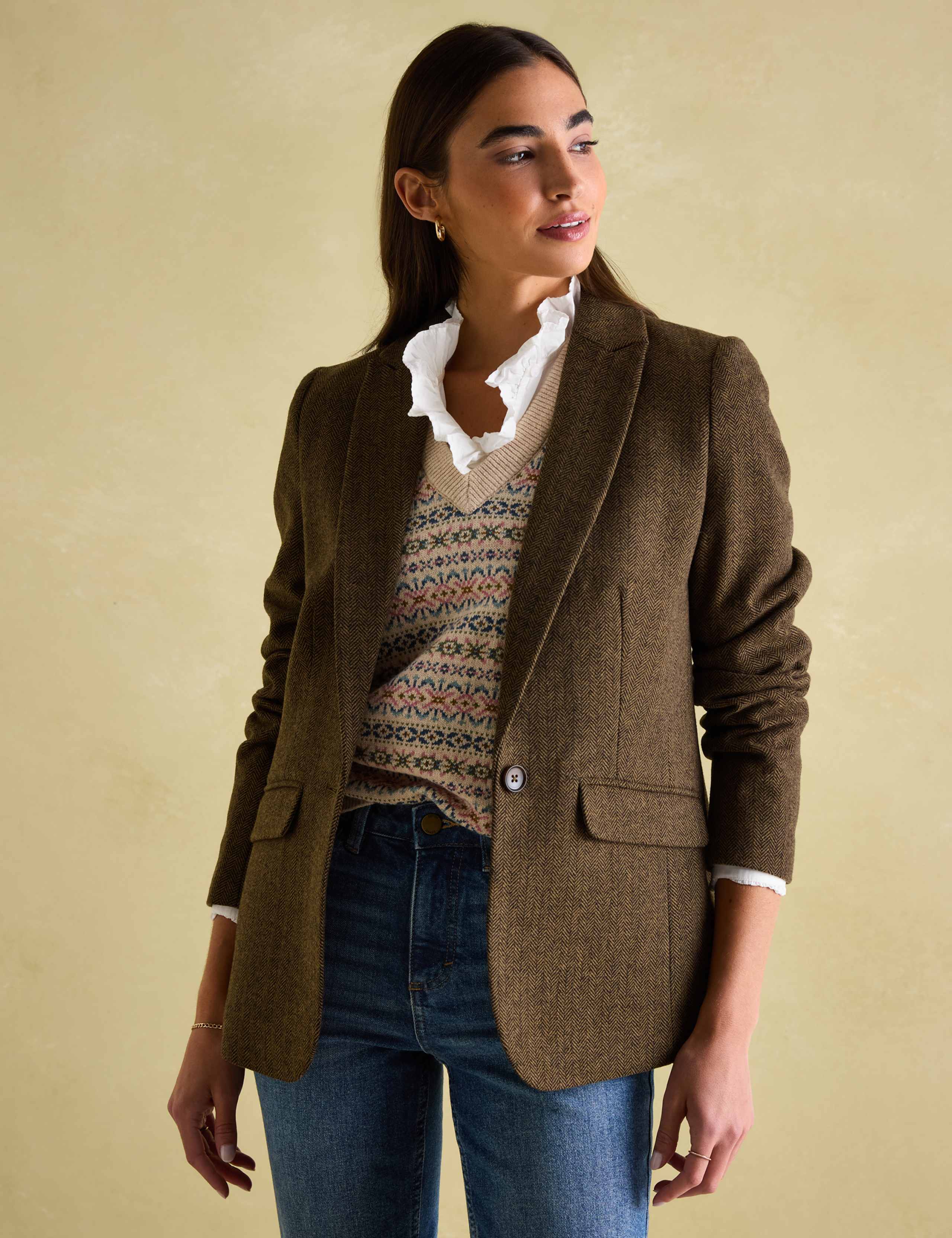 Wool Blend Tweed Herringbone Blazer 1 of 9