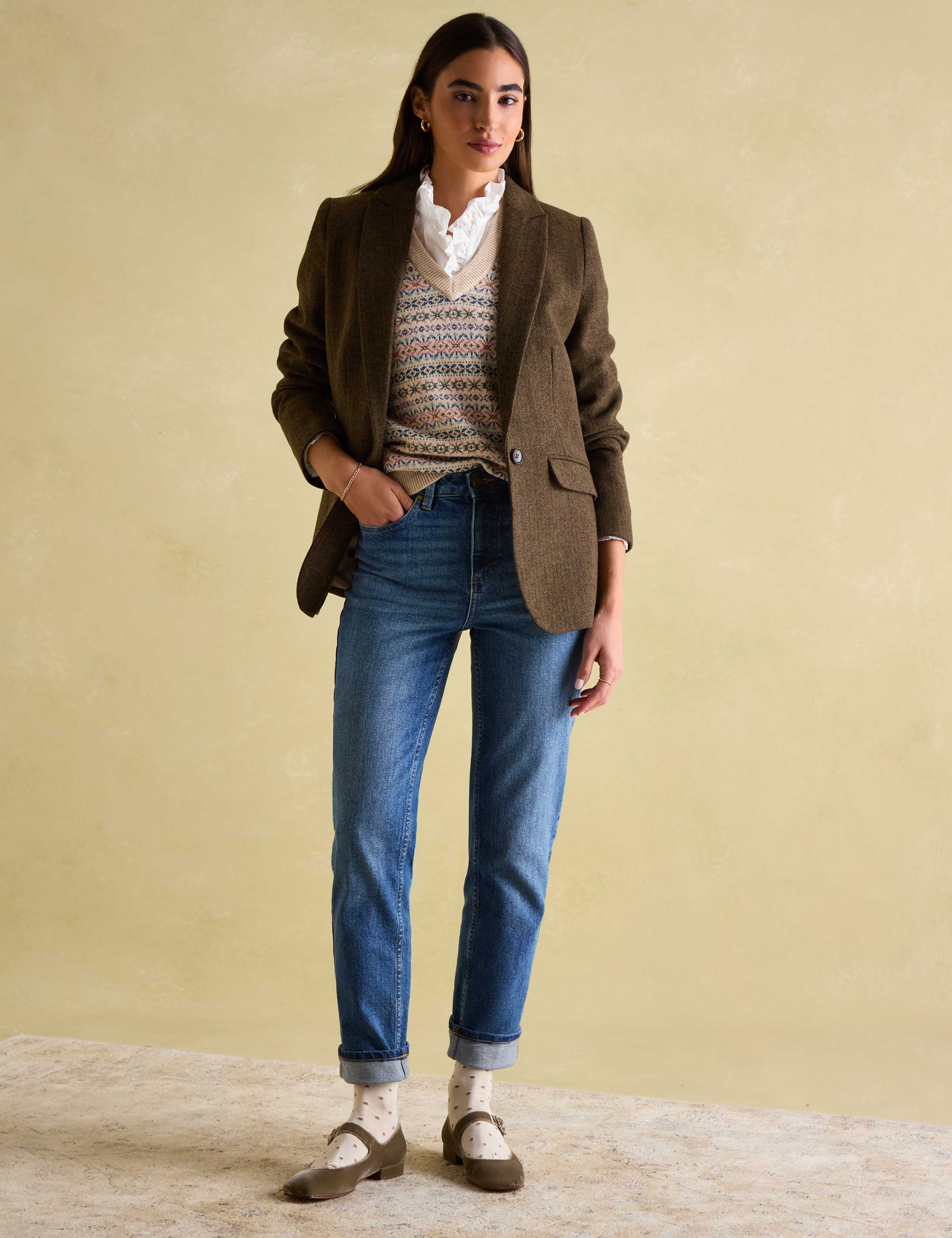 Wool Blend Tweed Herringbone Blazer 3 of 9