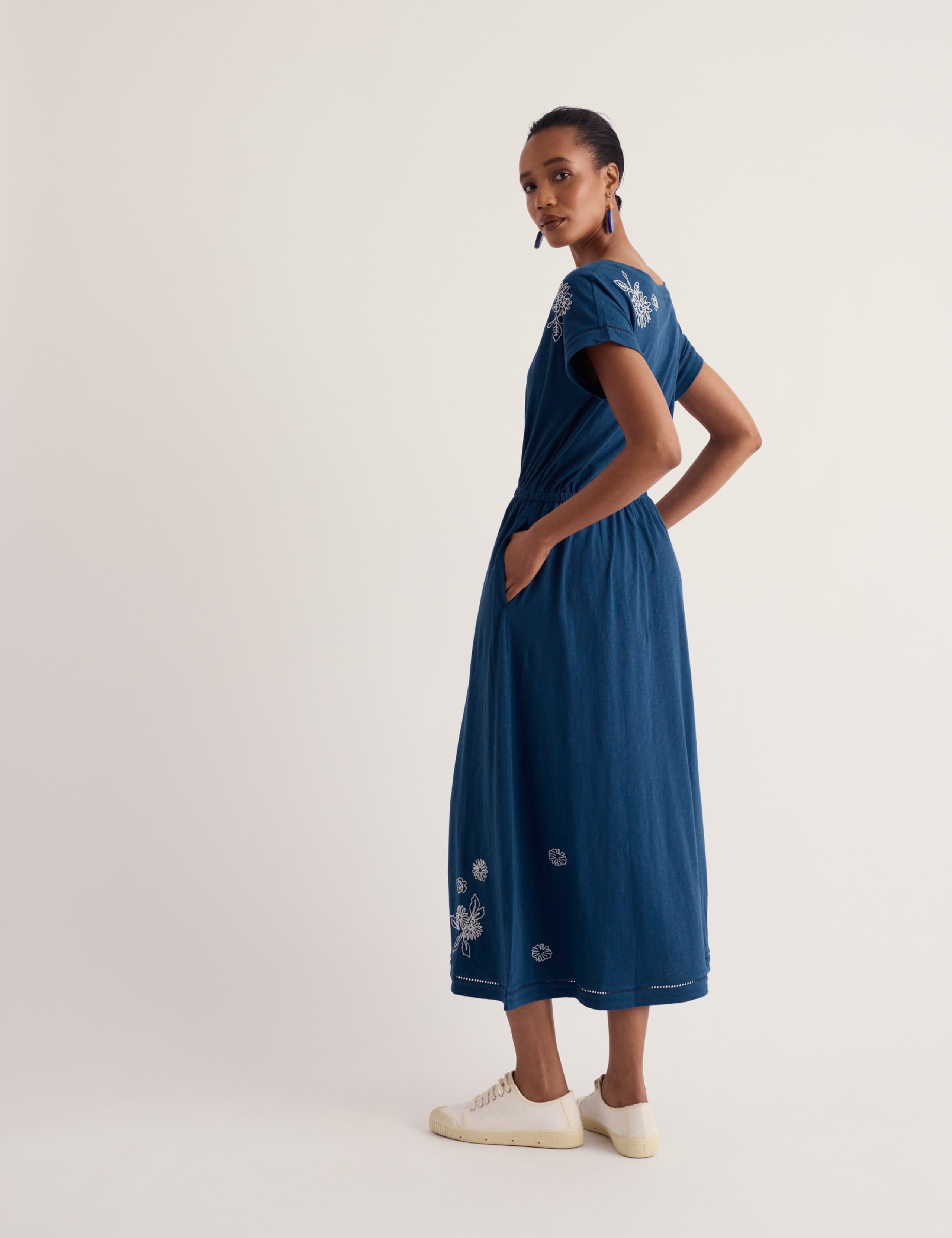 Pure Cotton Embroidered Midi Waisted Dress 3 of 5