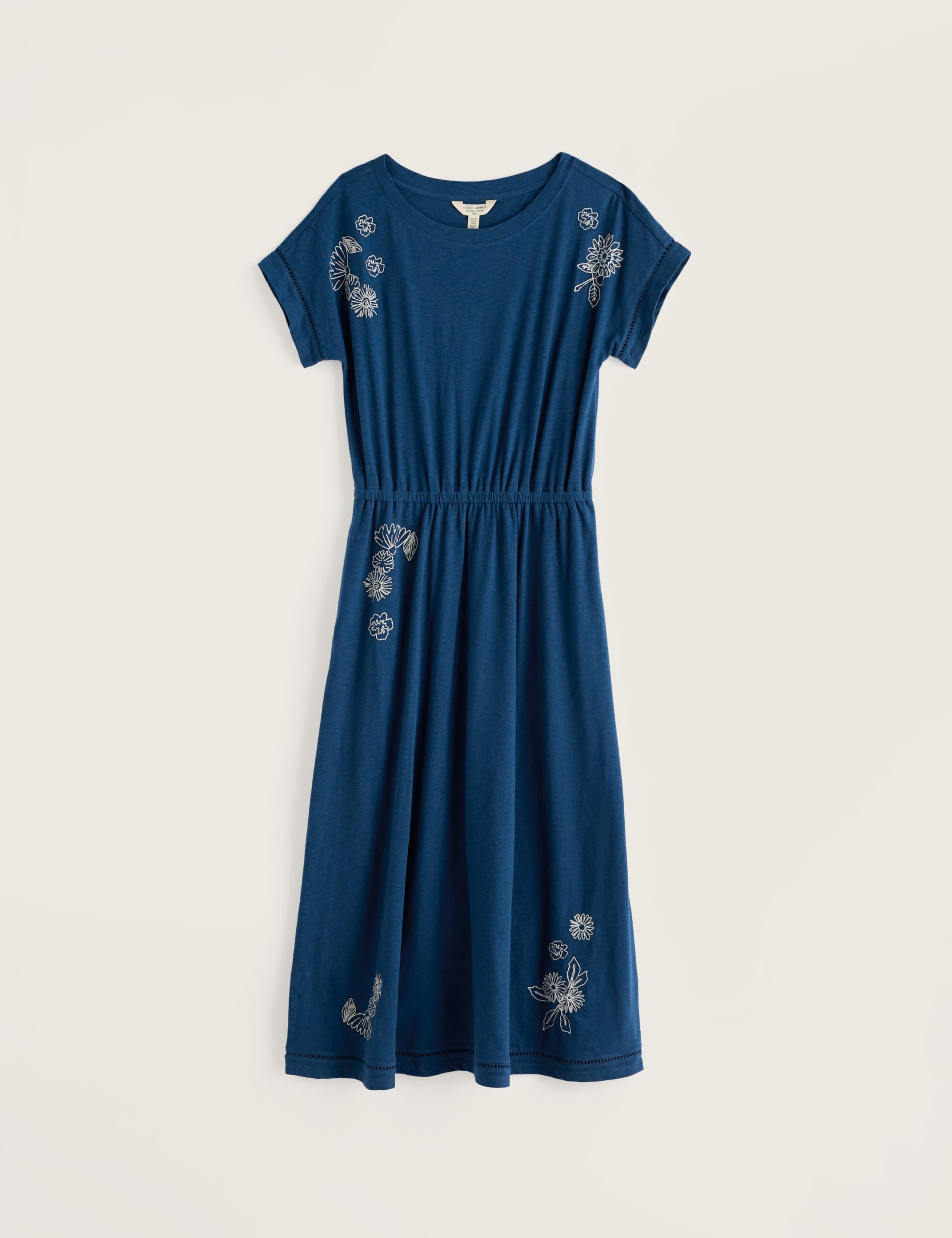 Pure Cotton Embroidered Midi Waisted Dress 2 of 5
