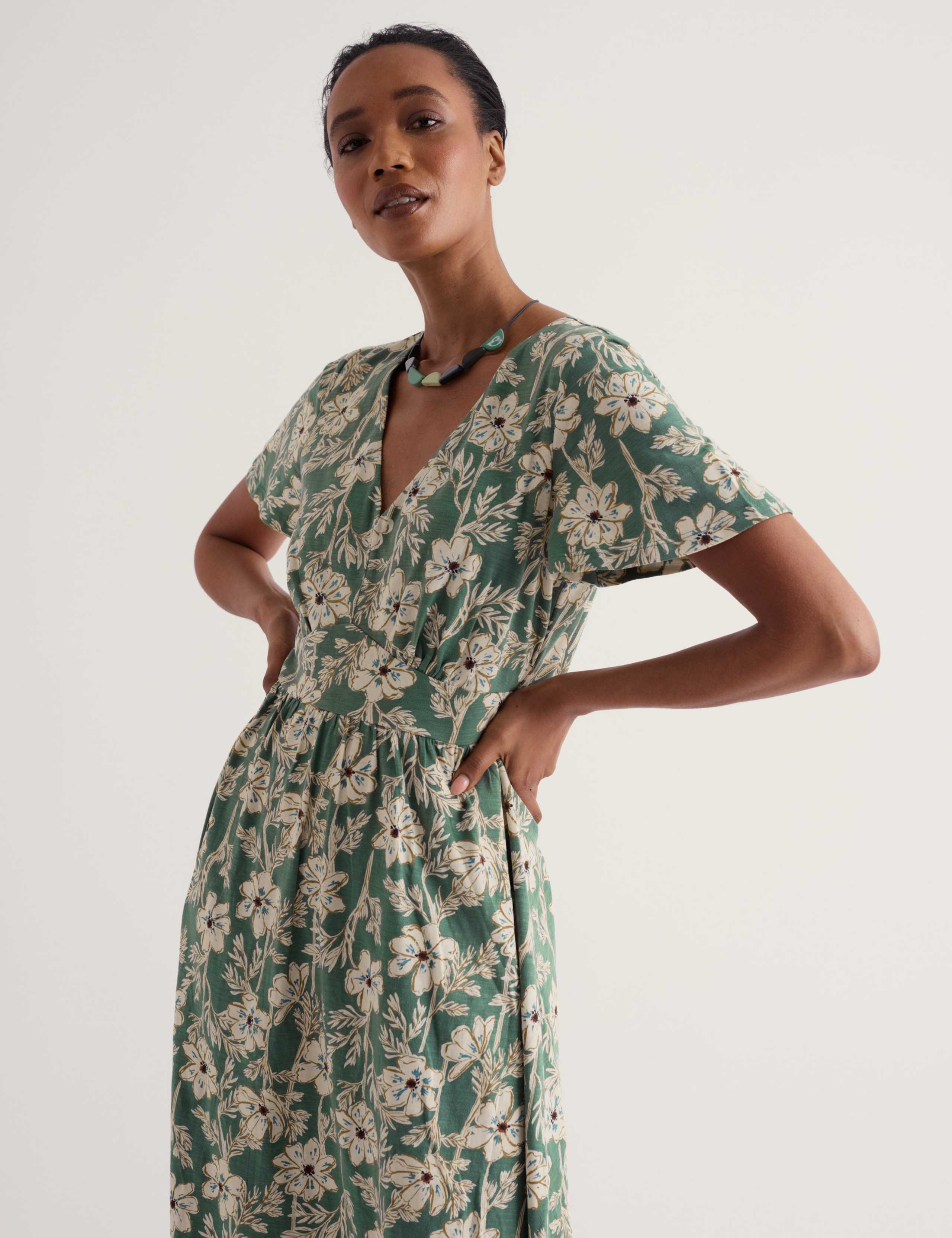 Pure Cotton Jersey Floral V-Neck Maxi Dress 5 of 5