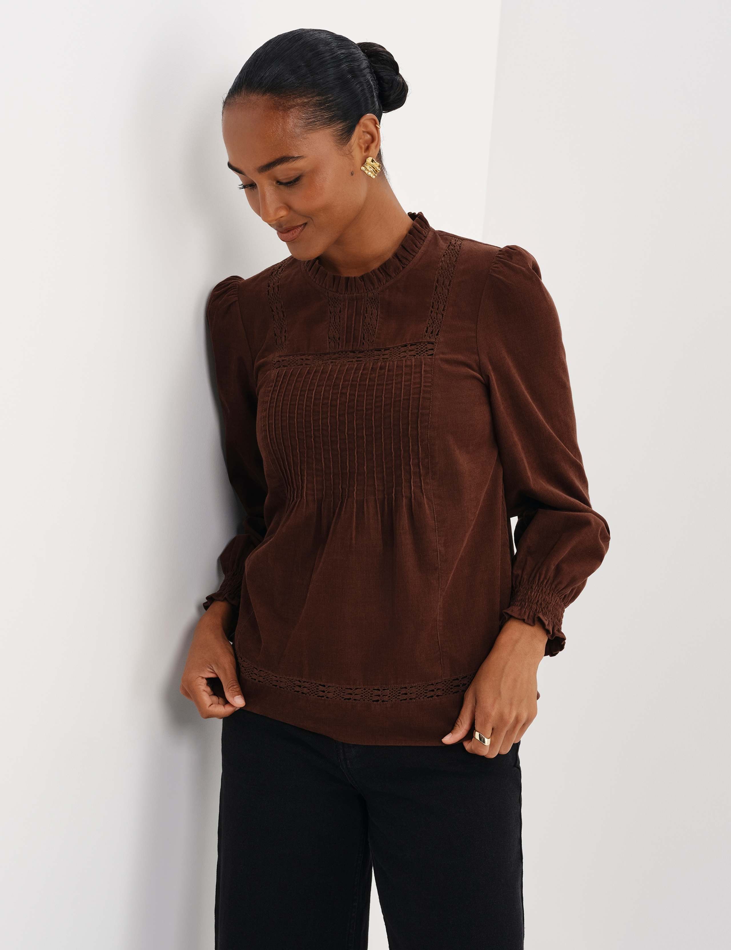 Cord High Neck Lace Detail Blouse 2 of 11