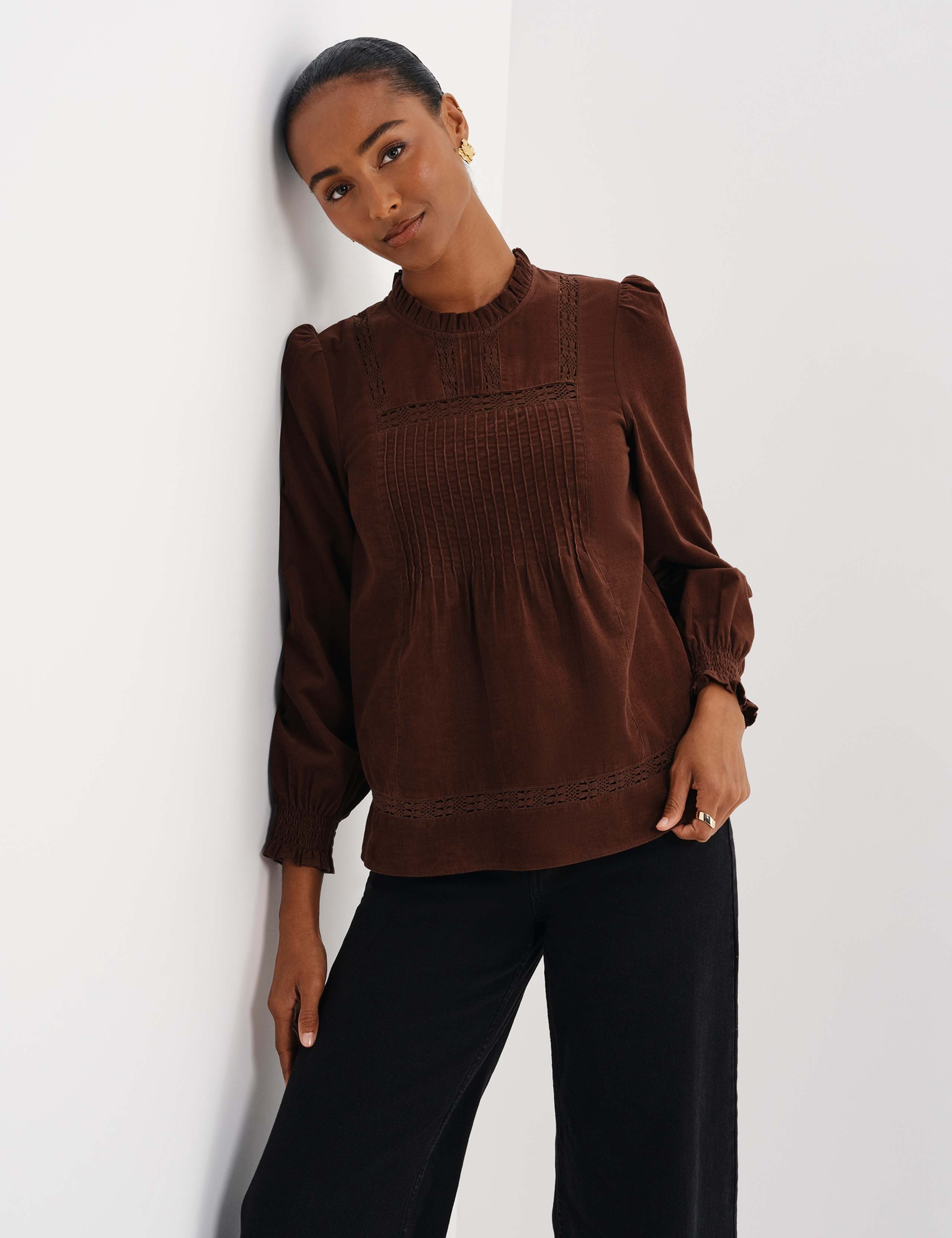 Cord High Neck Lace Detail Blouse 3 of 11