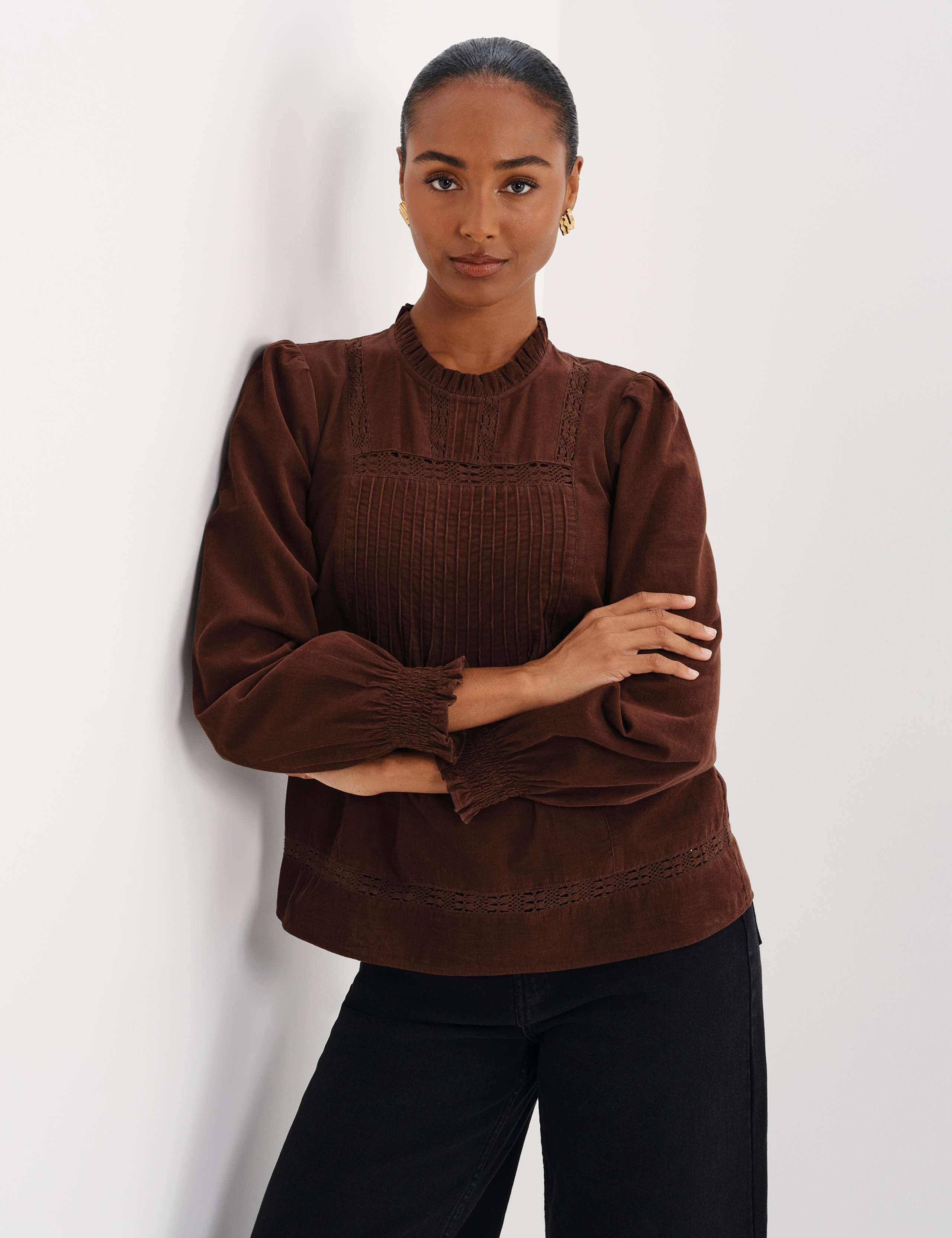 Cord High Neck Lace Detail Blouse 5 of 11