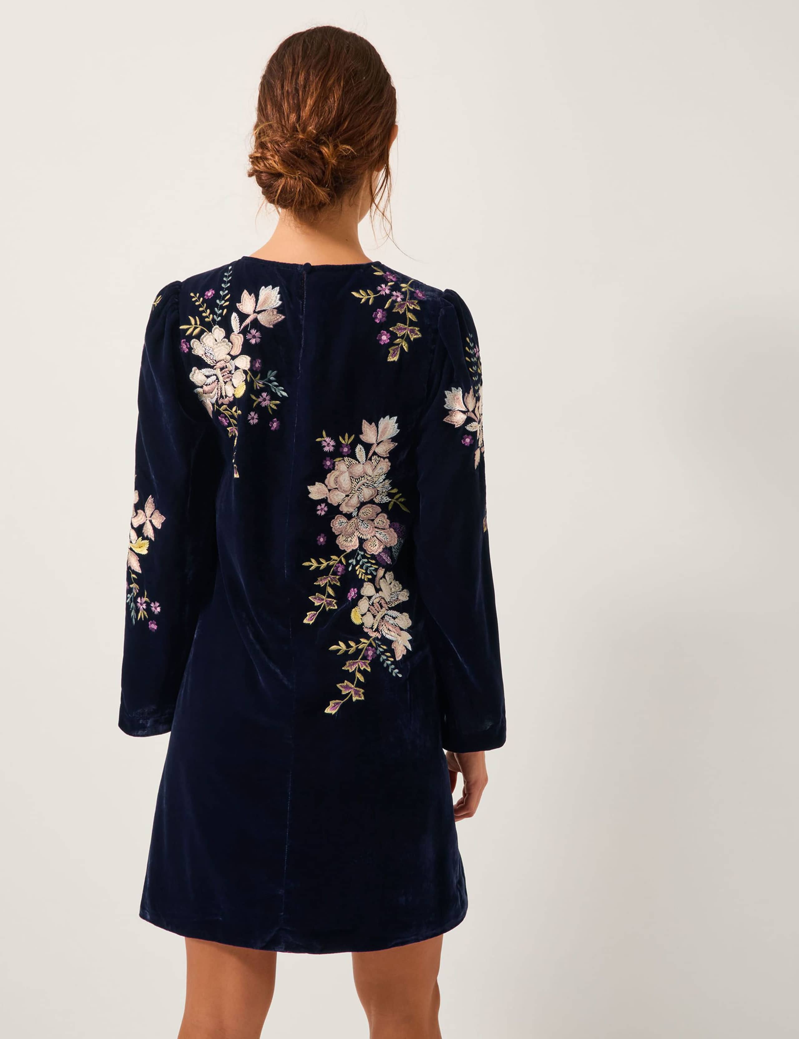 Velvet Embroidered Shift Dress 3 of 5