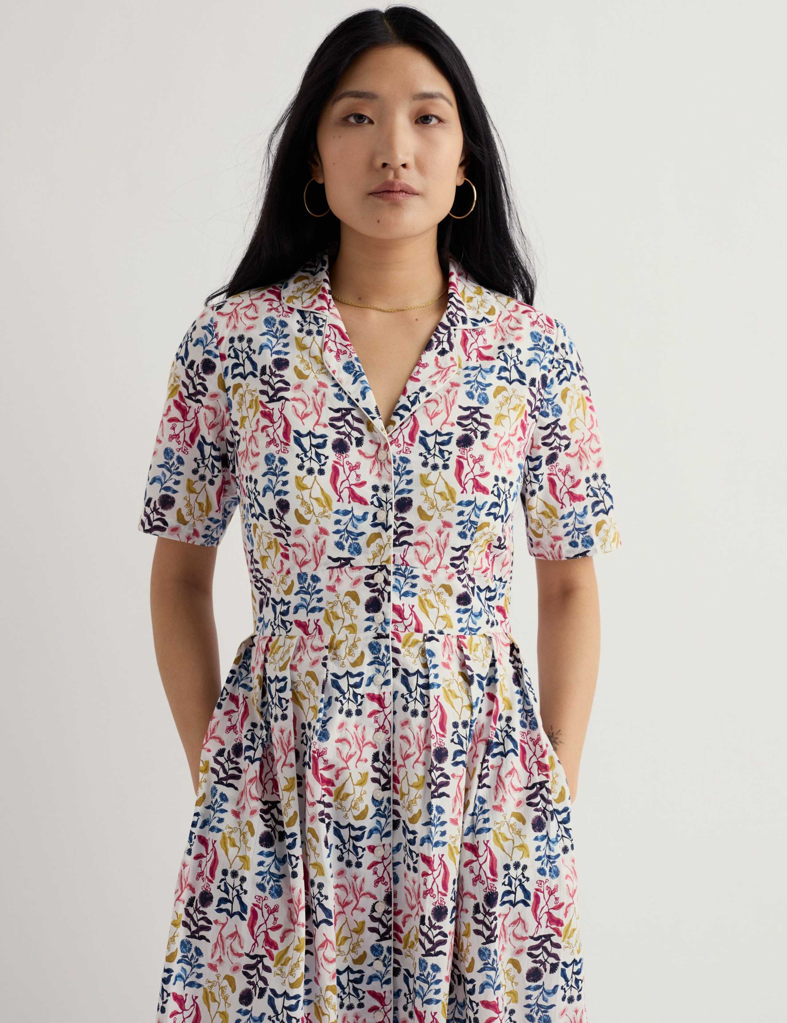 Pure Cotton Floral Midi Shirt Dress 3 of 5