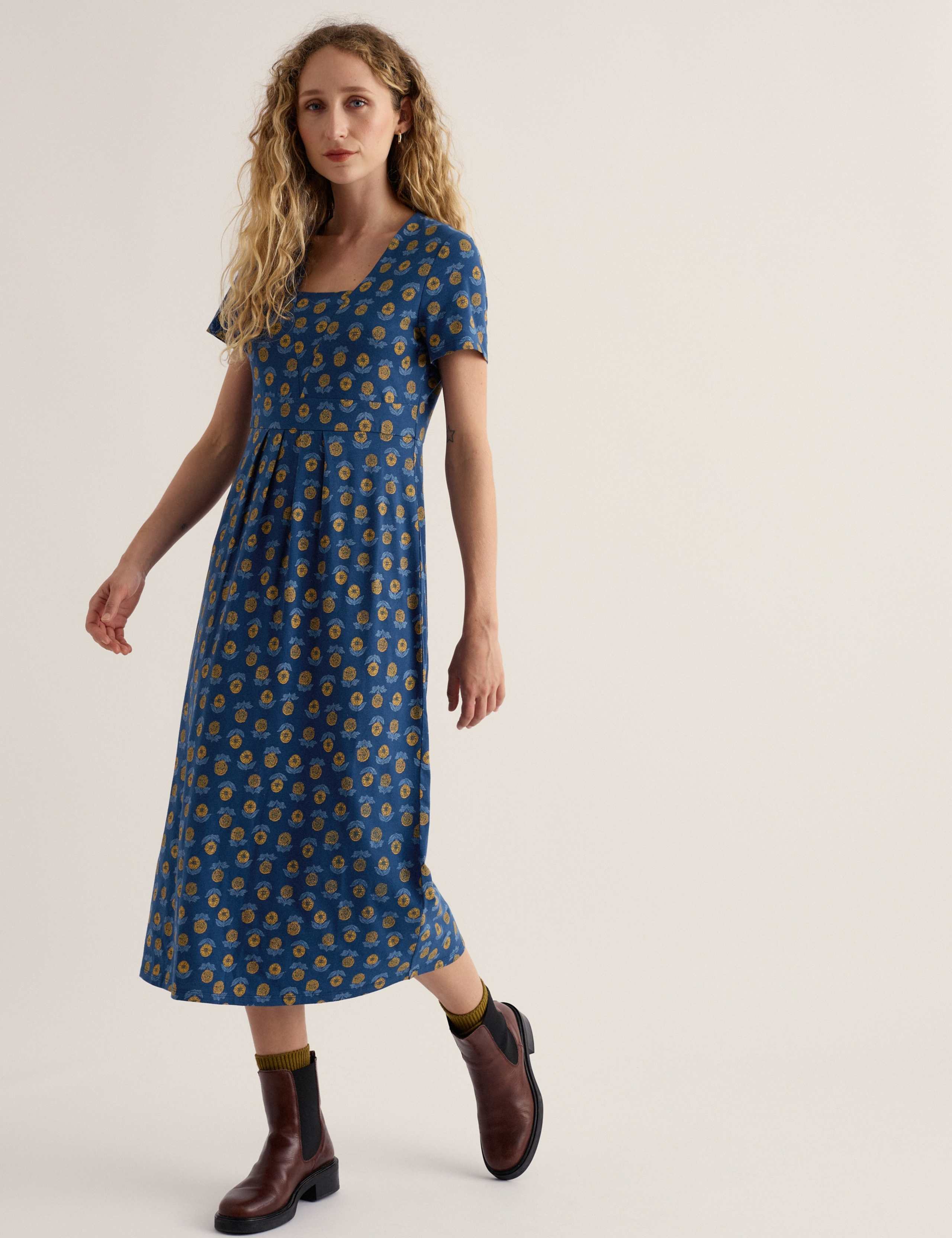 Jersey Floral V-Neck Midi Skater Dress 1 of 5