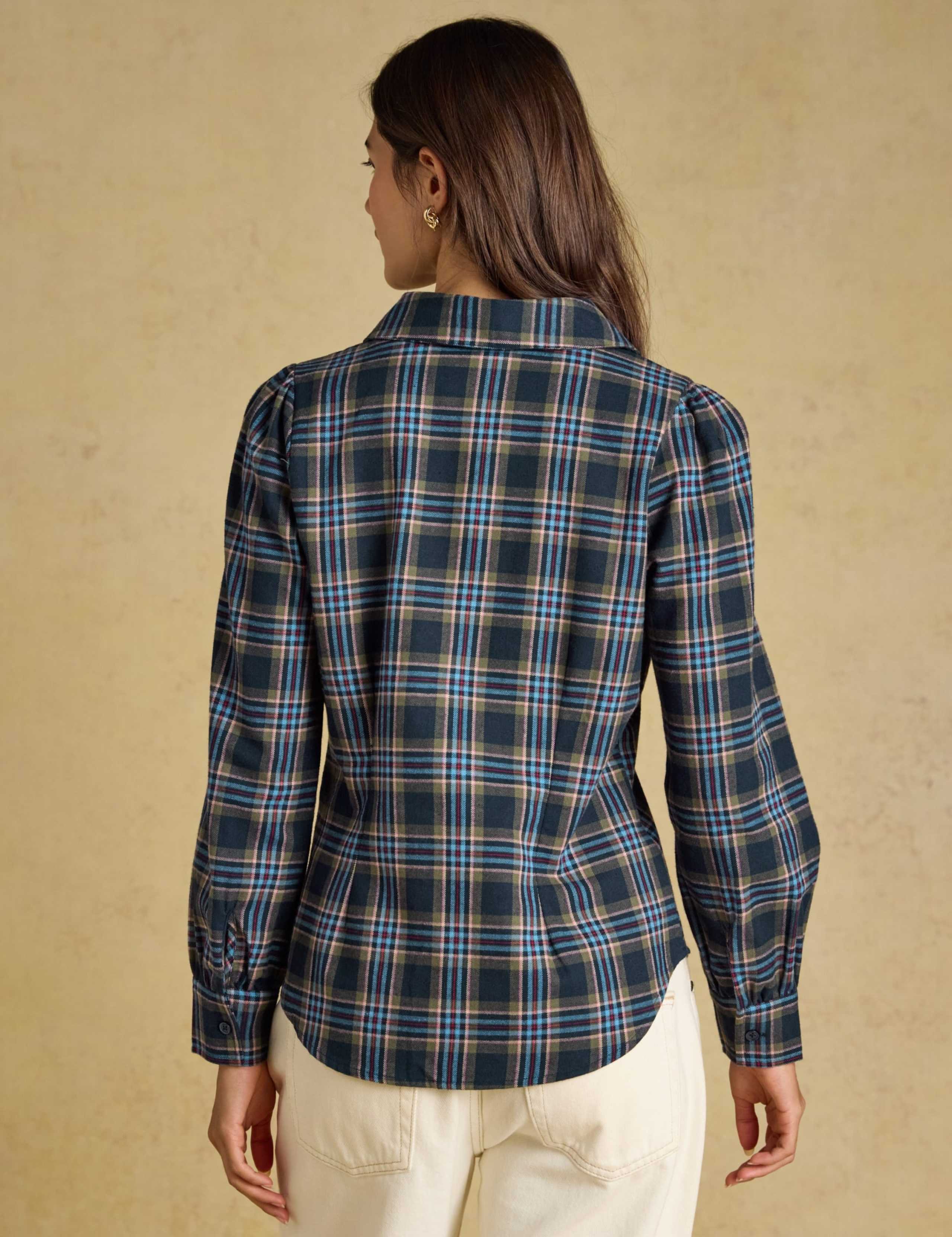 Pure Cotton Checked Peter Pan Collar Ruffle Shirt 2 of 6