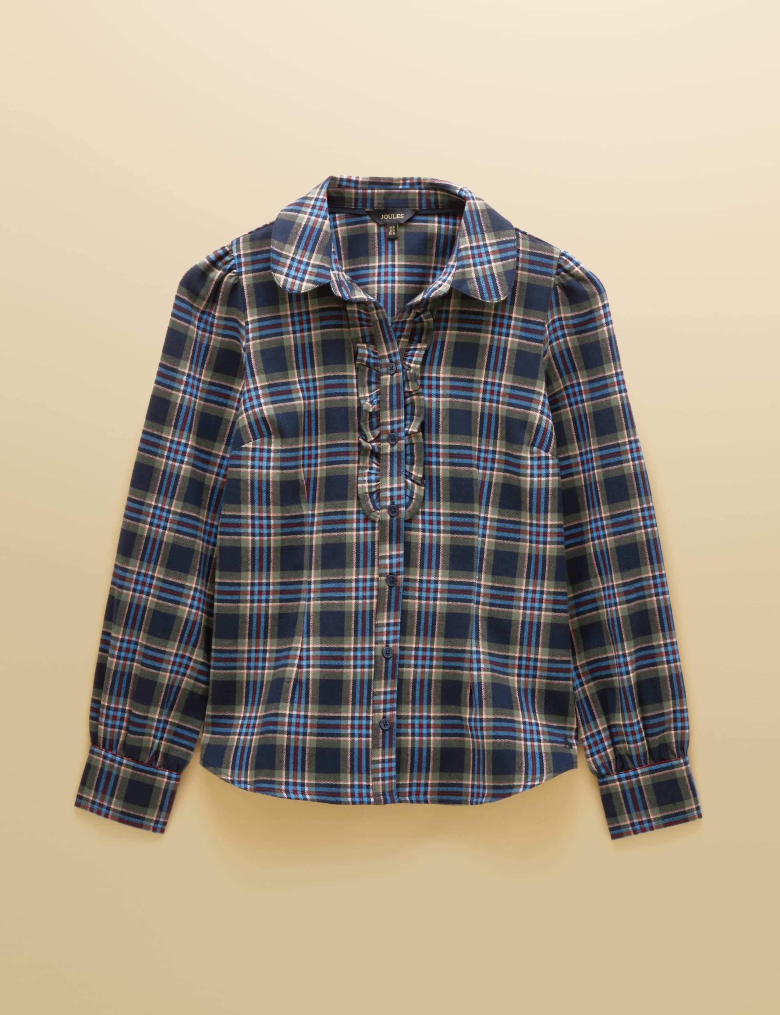 Pure Cotton Checked Peter Pan Collar Ruffle Shirt 4 of 6