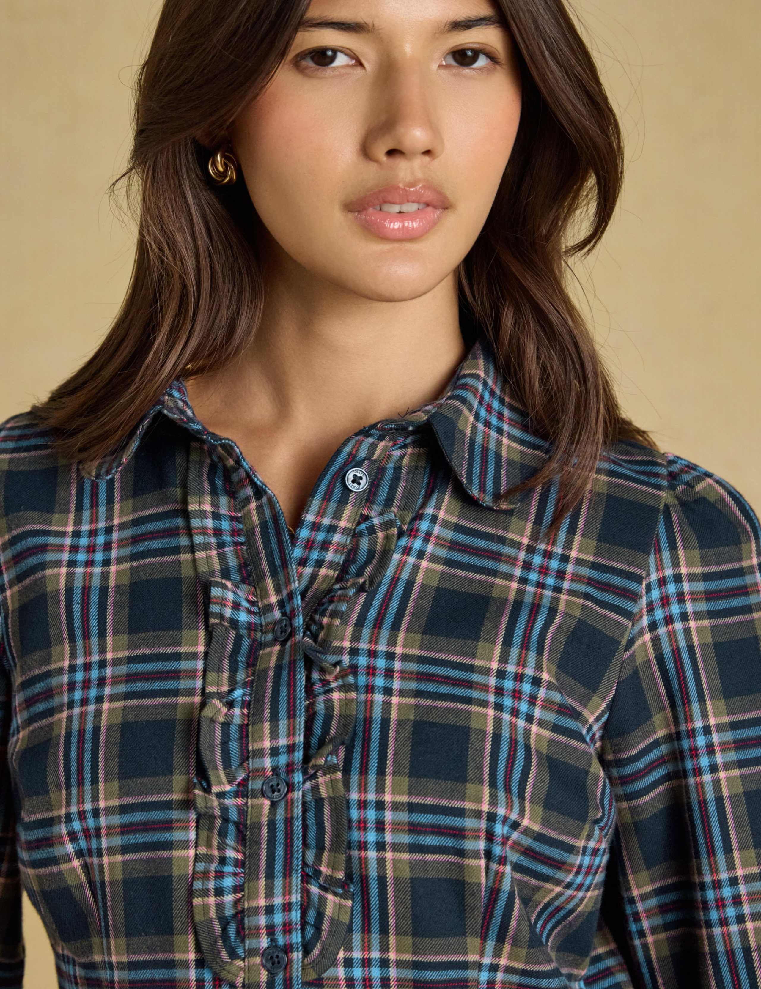 Pure Cotton Checked Peter Pan Collar Ruffle Shirt 6 of 6