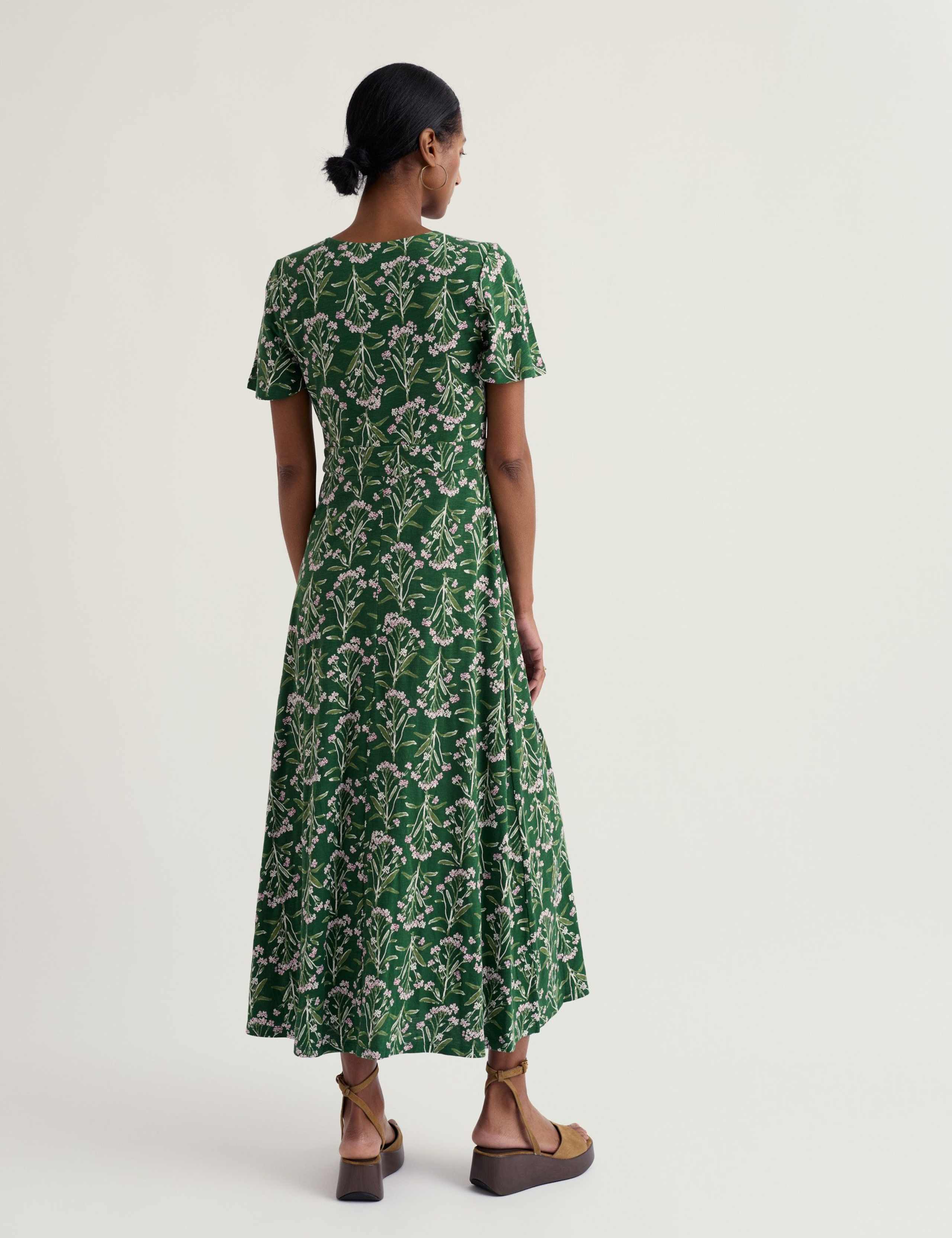 Pure Cotton Floral V-Neck Midi Waisted Dress 3 of 5