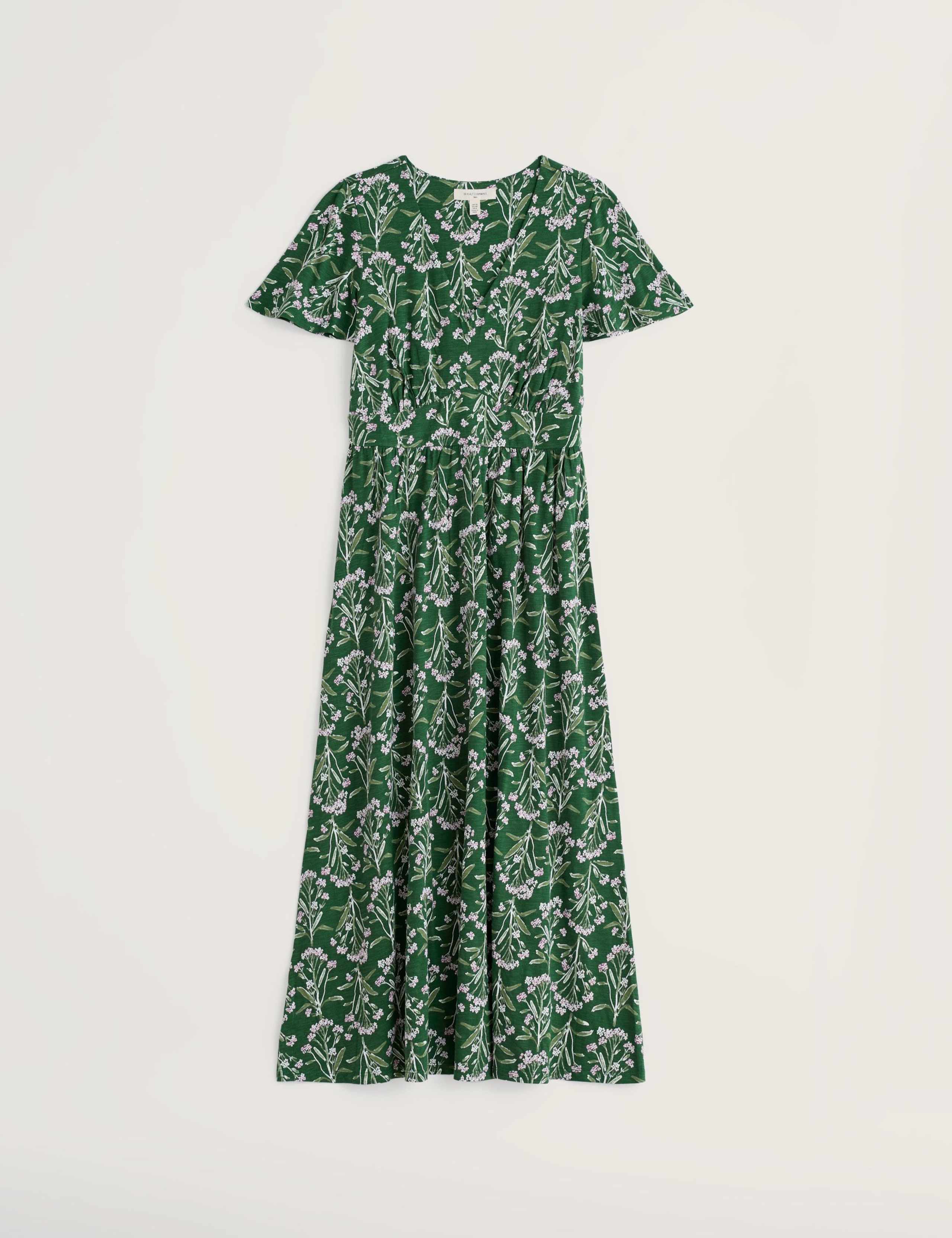 Pure Cotton Floral V-Neck Midi Waisted Dress 2 of 5
