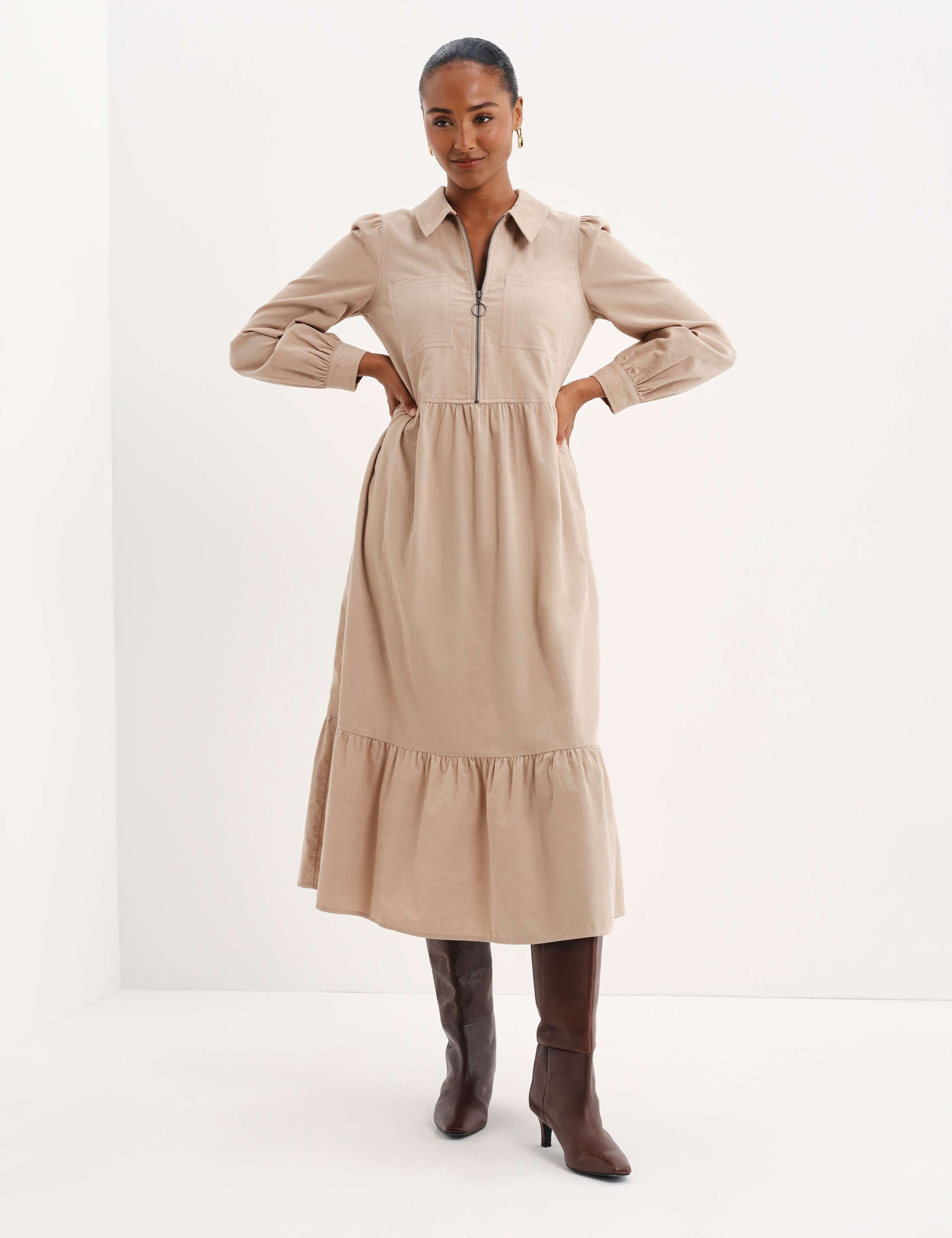 Cord Midi Shirt Dress 2 of 9