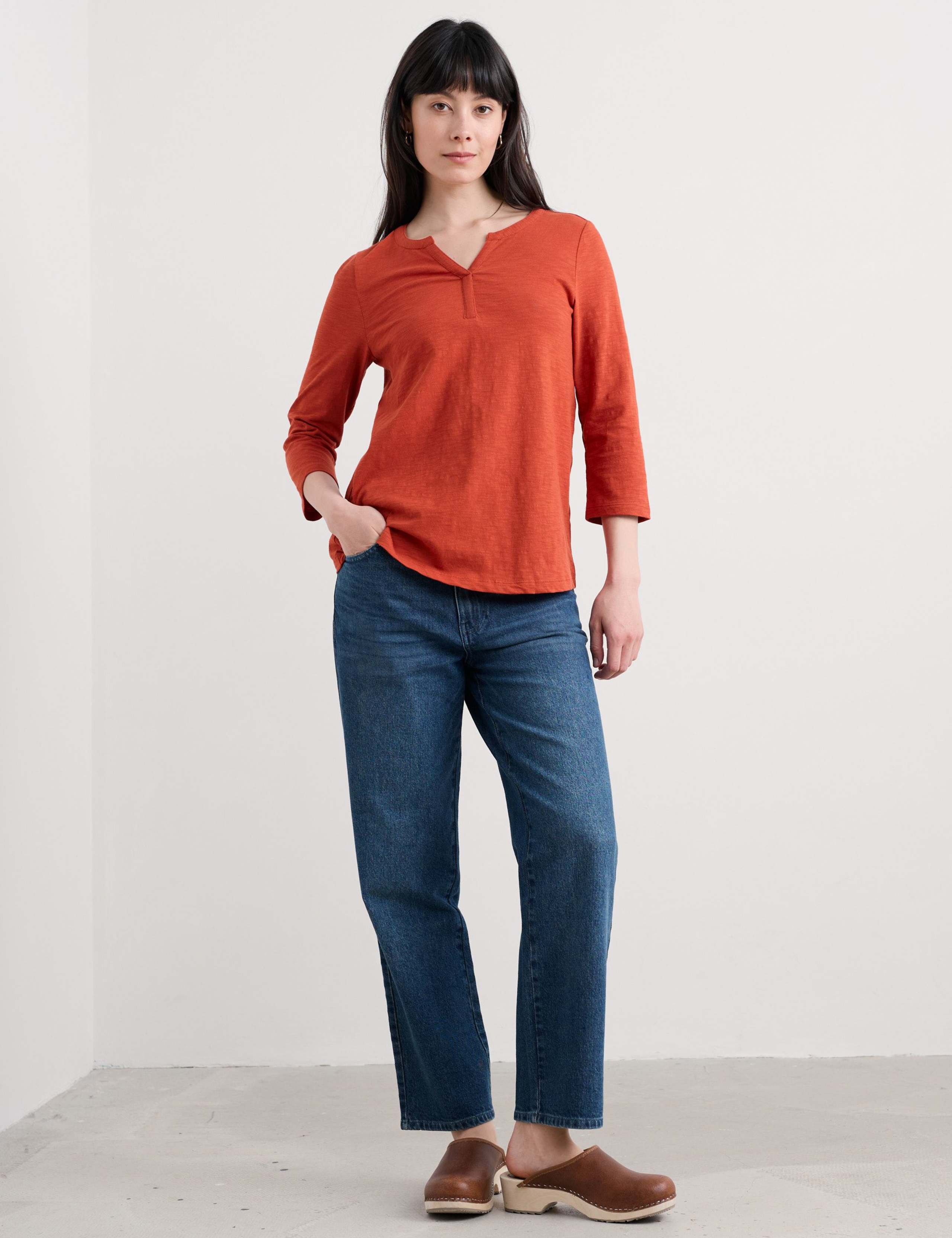 Cotton V-Neck 3/4 Sleeve Carylon Top 1 of 4