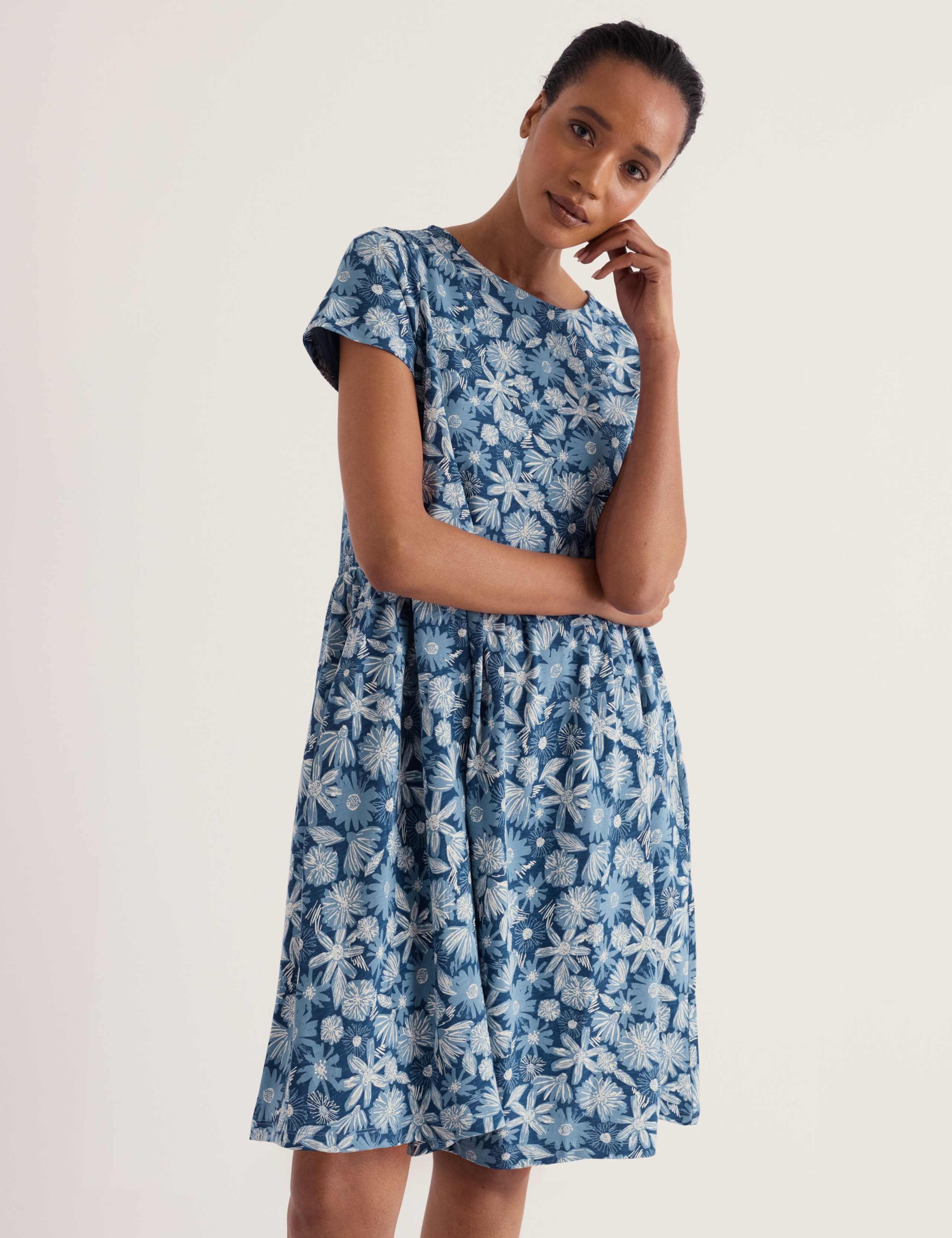 Pure Cotton Floral Knee Length Shift Dress 5 of 5