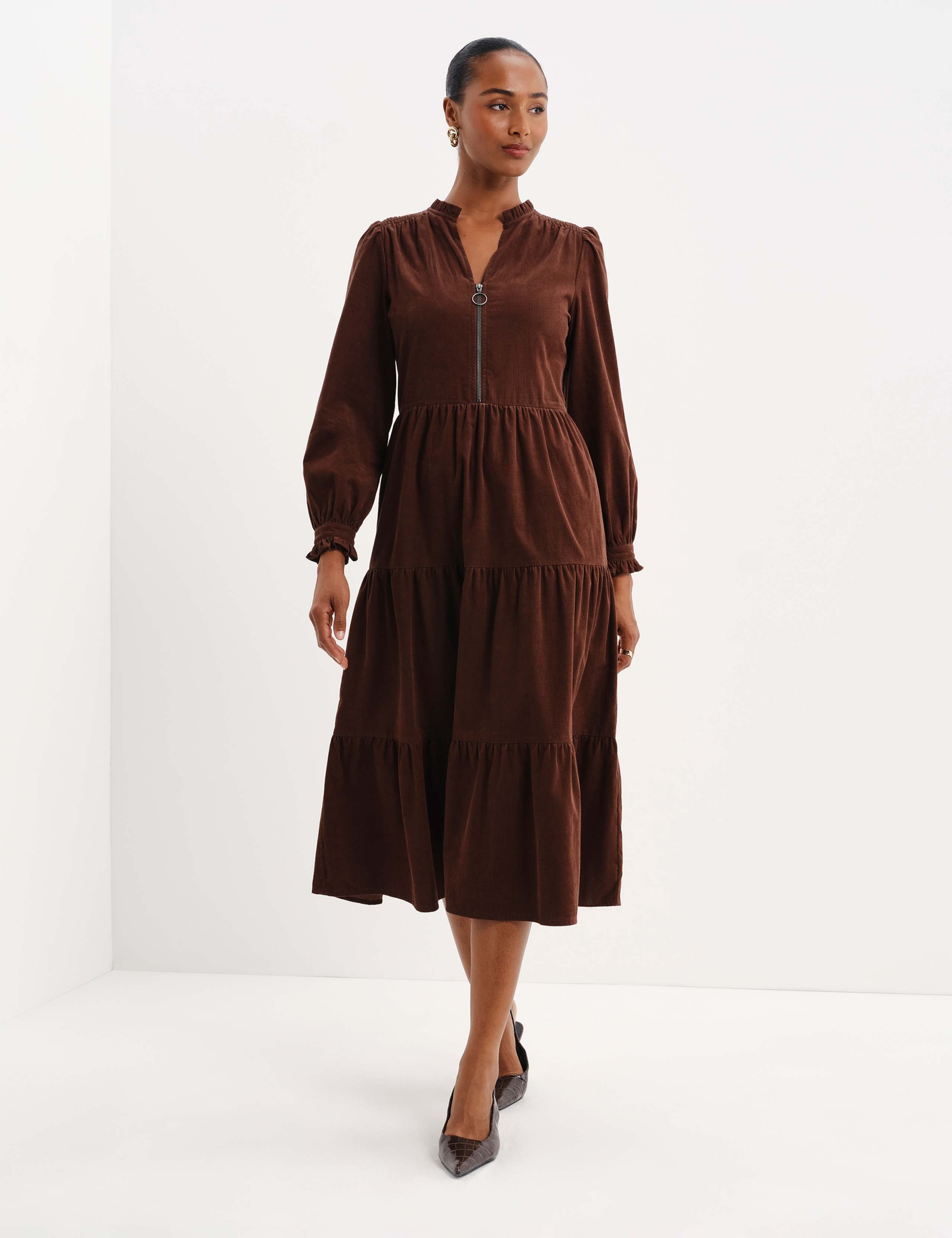Cord Midi Tiered Dress 1 of 11
