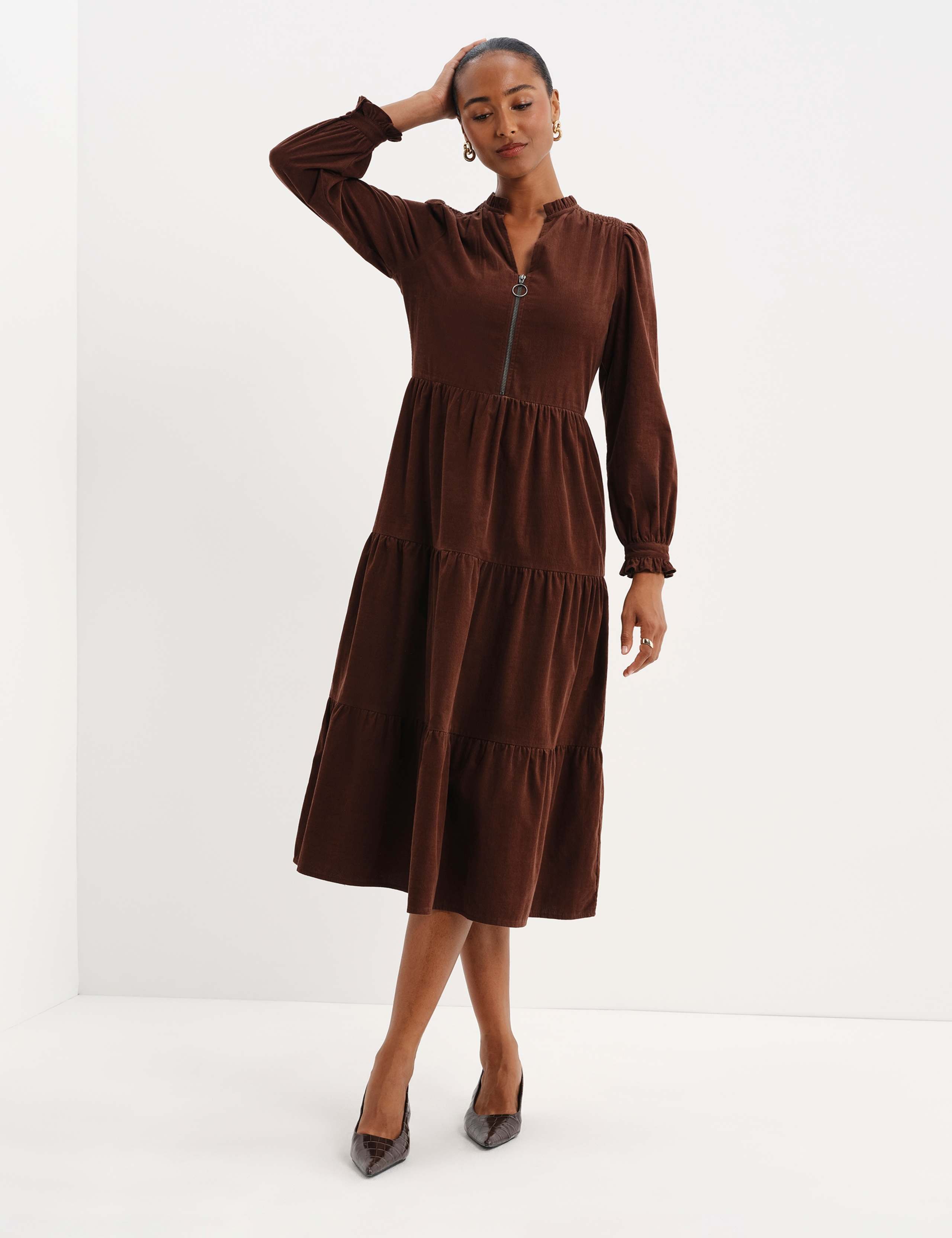 Cord Midi Tiered Dress 2 of 11