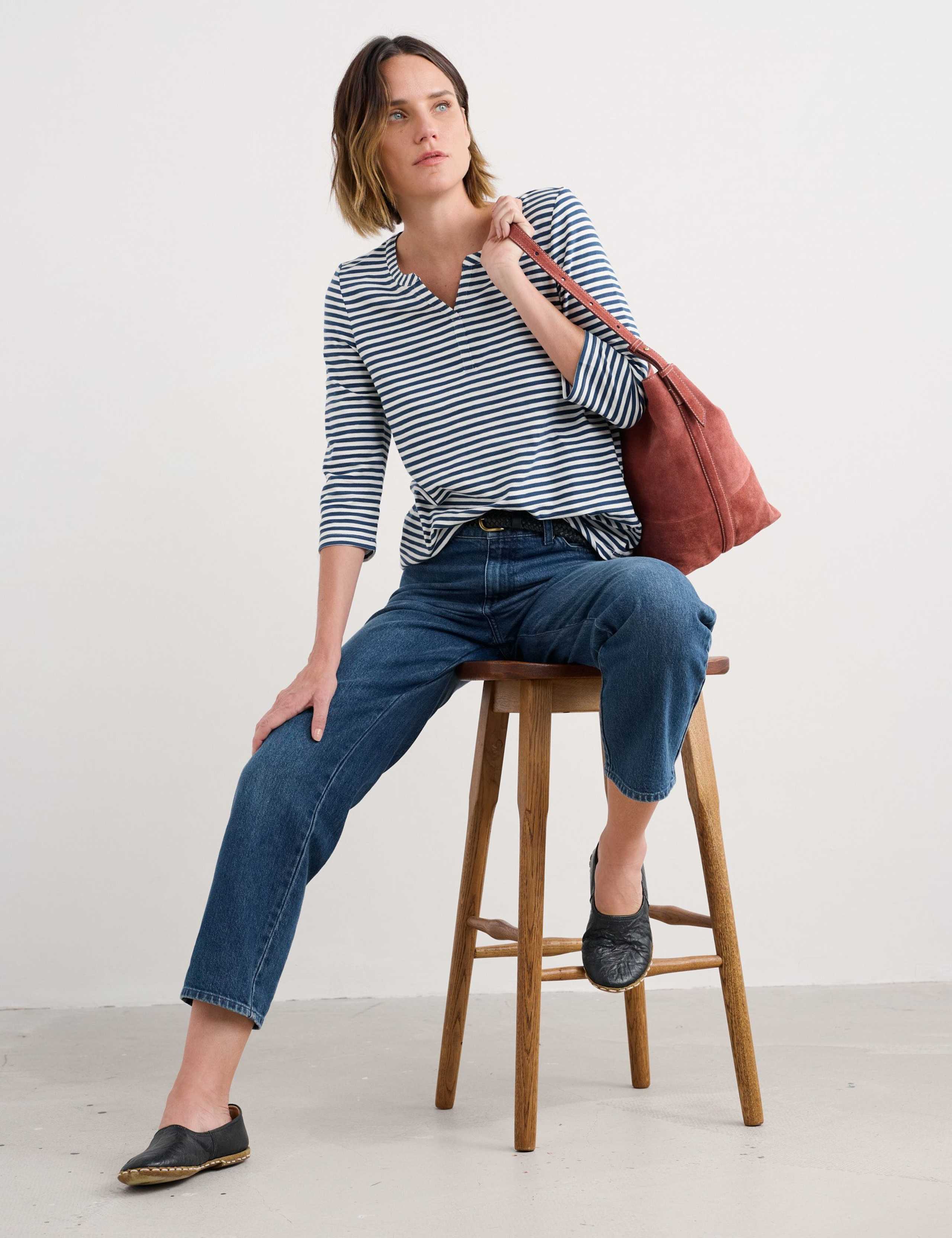 Pure Cotton Striped Notch Neck Top 4 of 5
