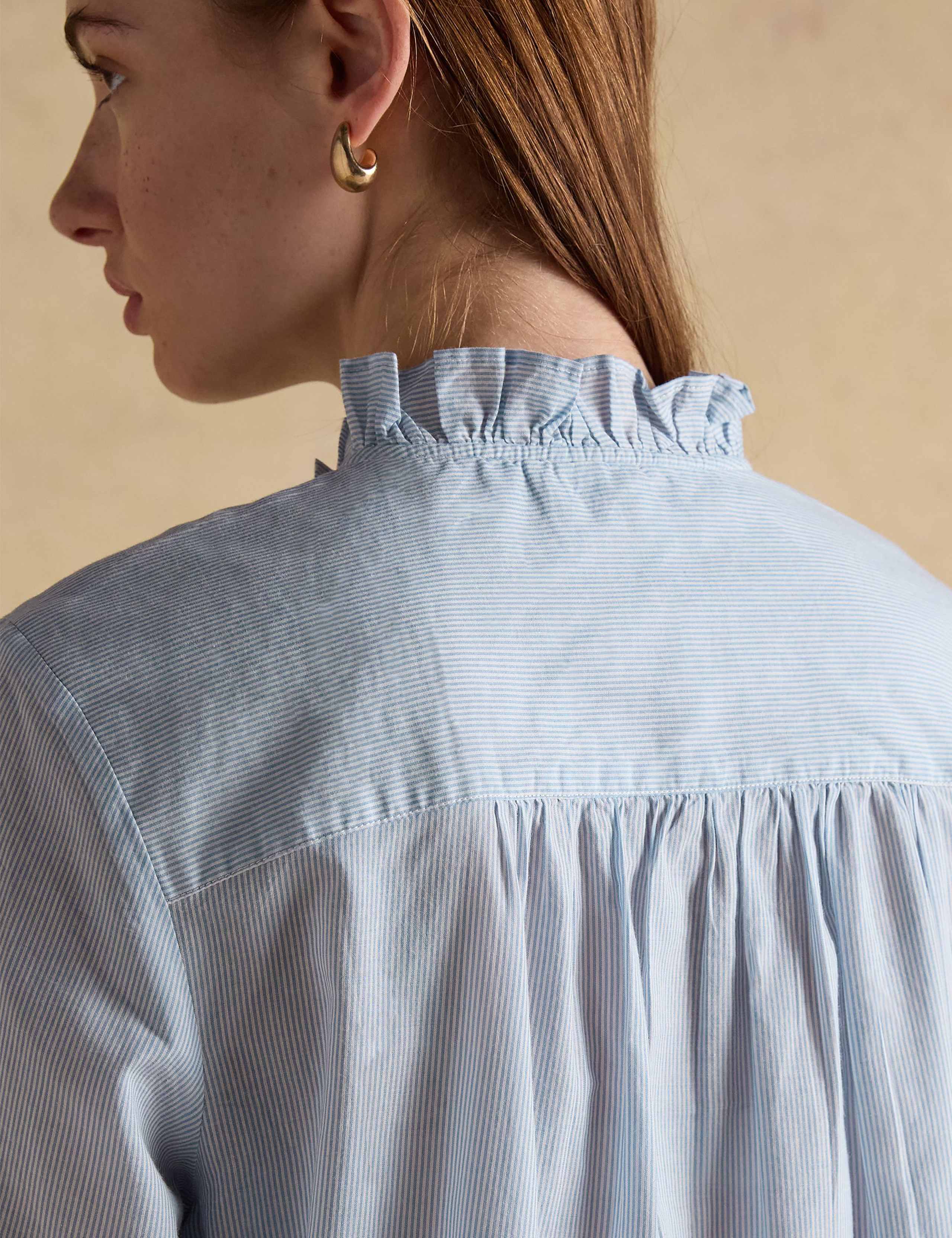 Pure Cotton Striped Ruffle Neck Blouse 5 of 6