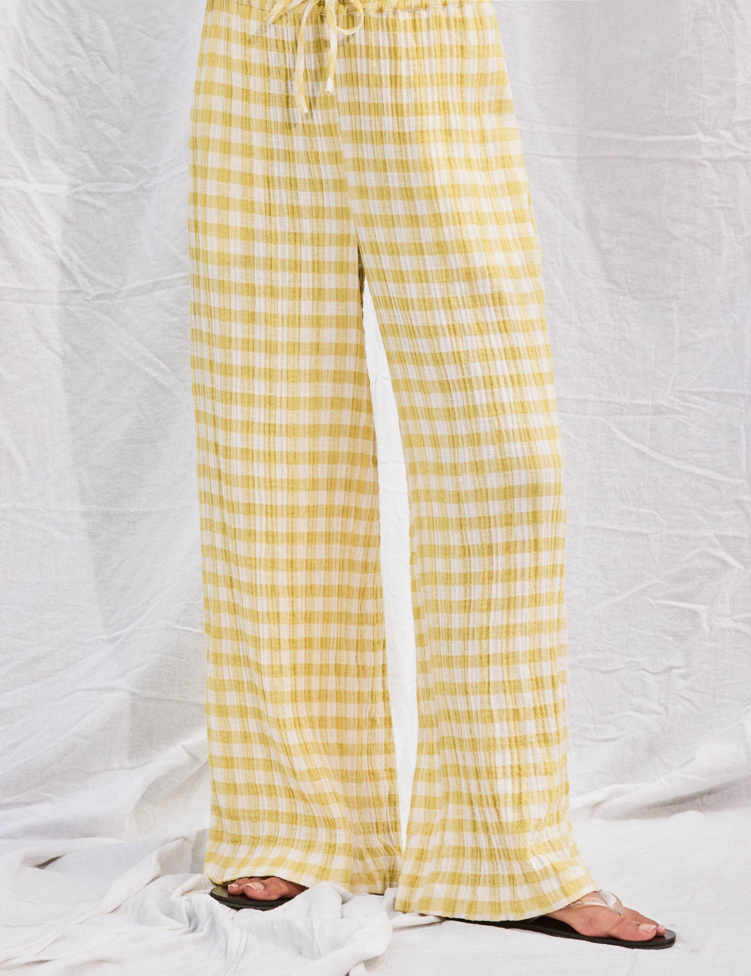Cheesecloth Check Drawstring Wide Leg Trousers 5 of 6
