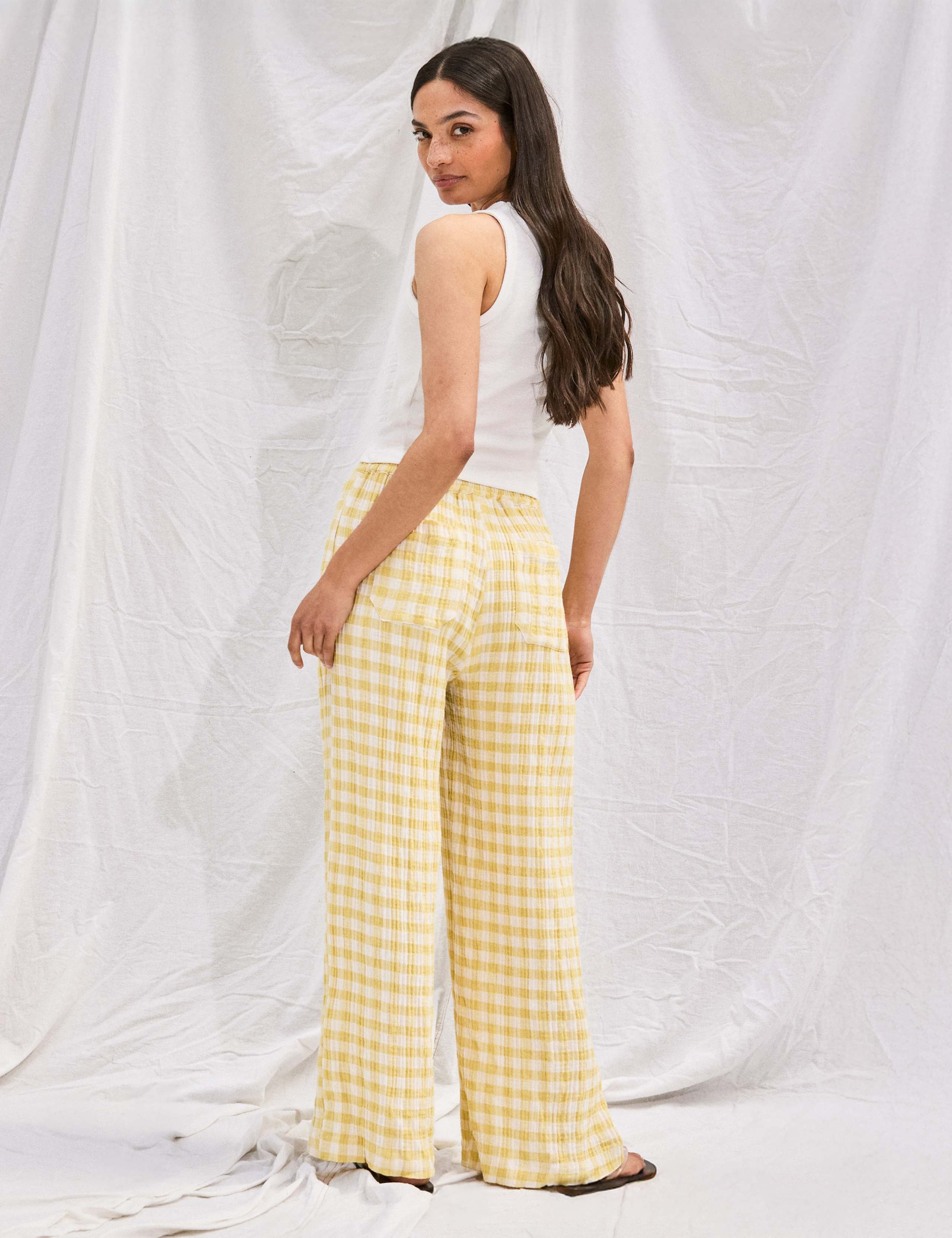 Cheesecloth Check Drawstring Wide Leg Trousers 6 of 6