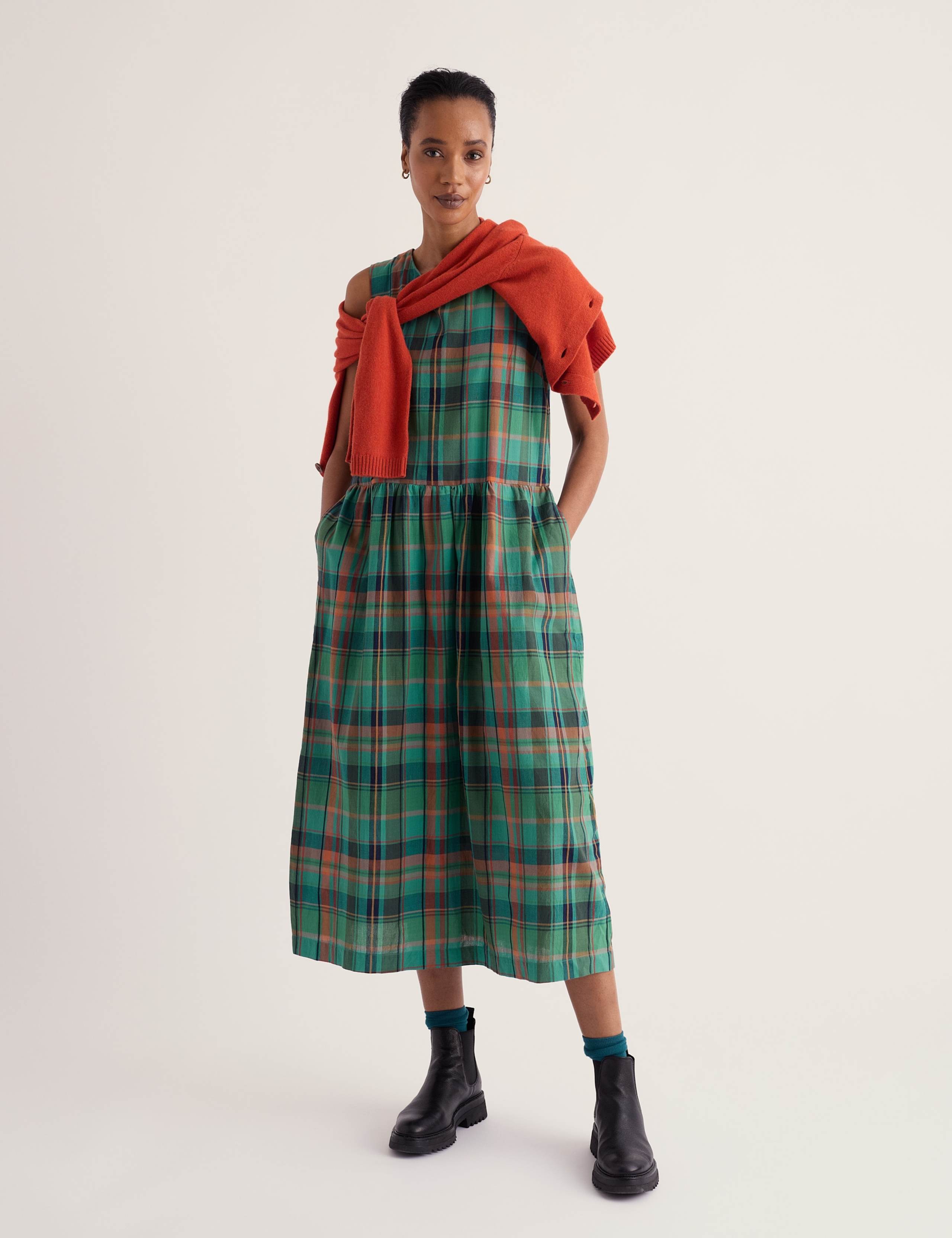 Pure Cotton Checked Relaxed Fit Midaxi Dress 5 of 6