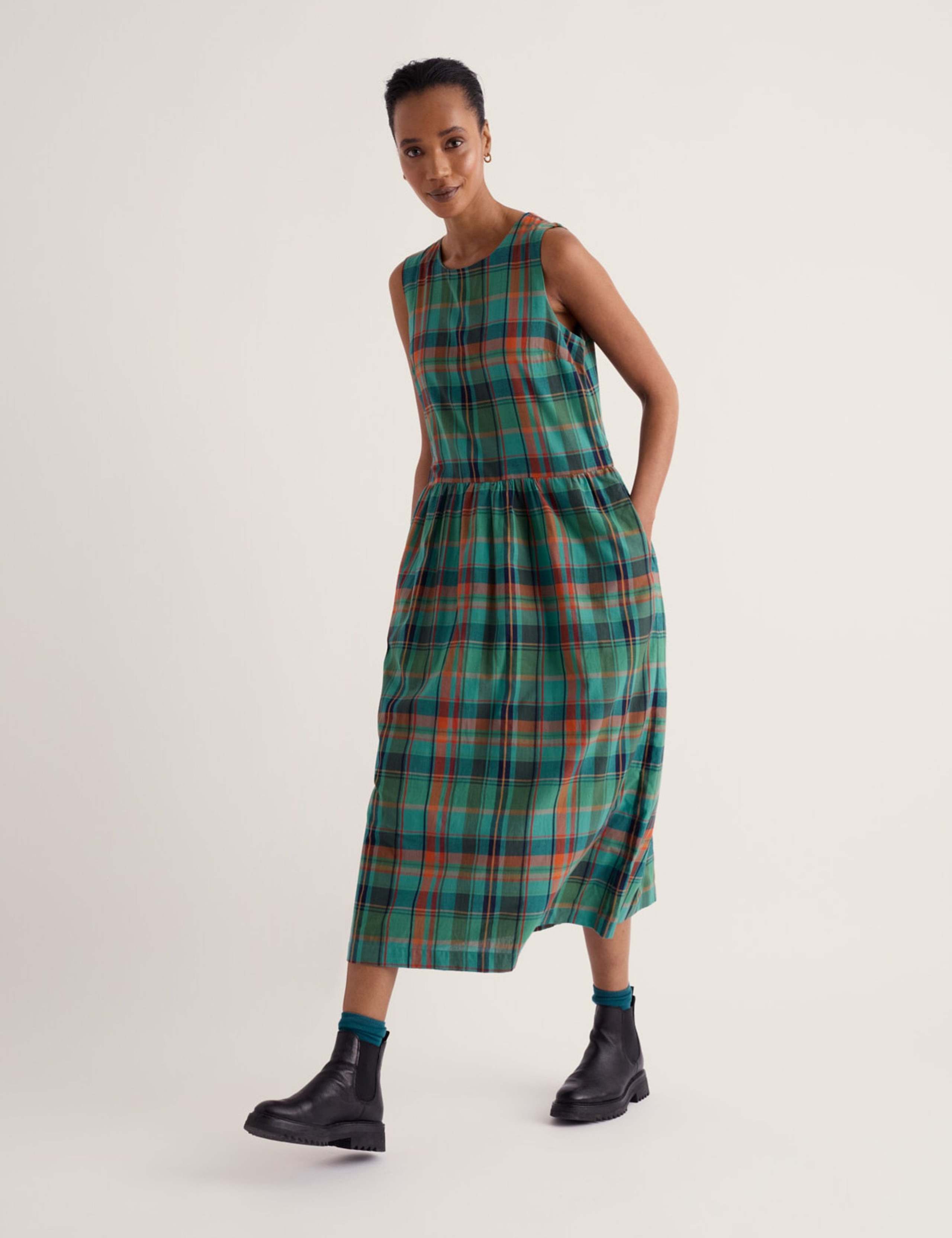 Pure Cotton Checked Relaxed Fit Midaxi Dress 6 of 6