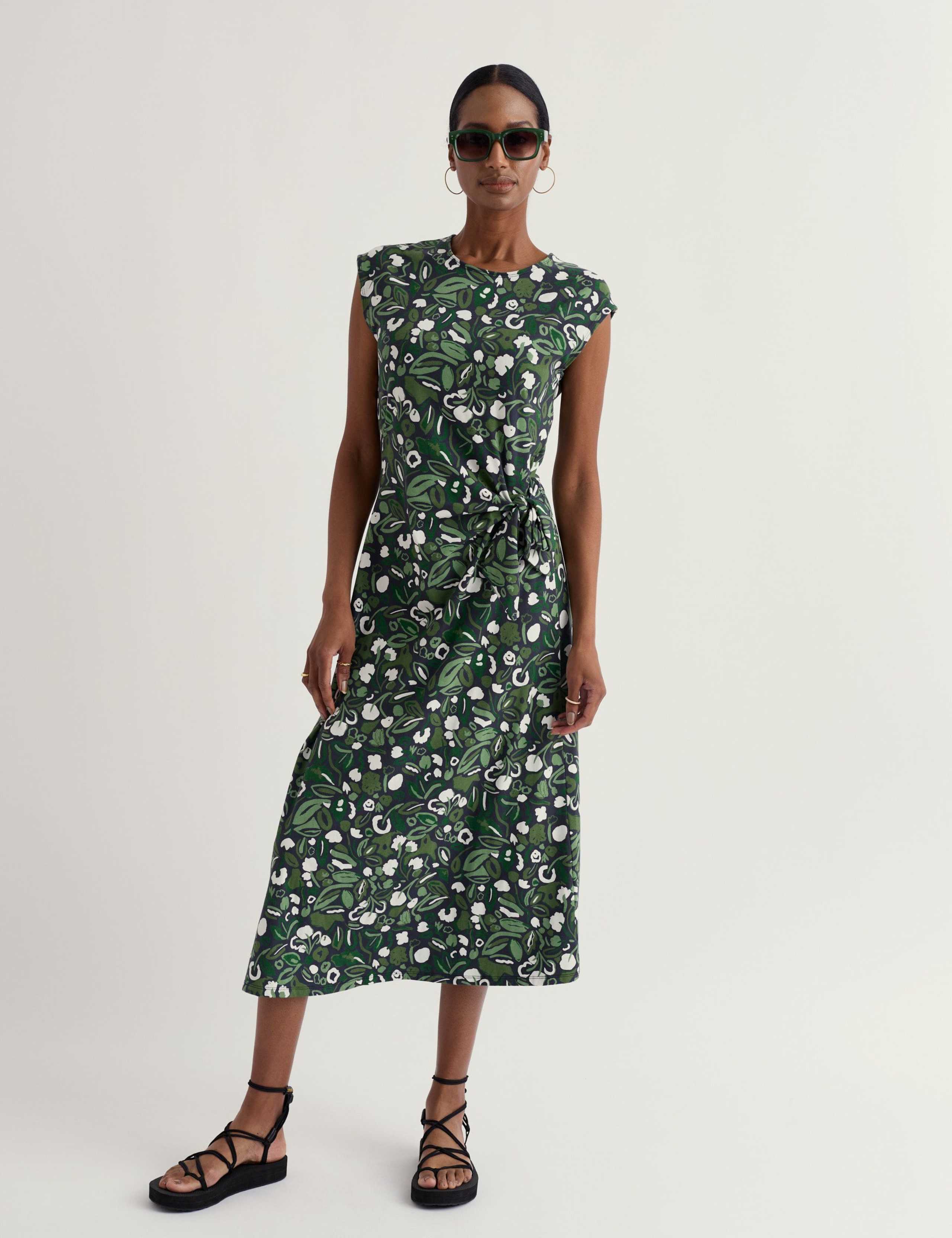 Cotton Rich Floral Midi Waisted Dress 1 of 5