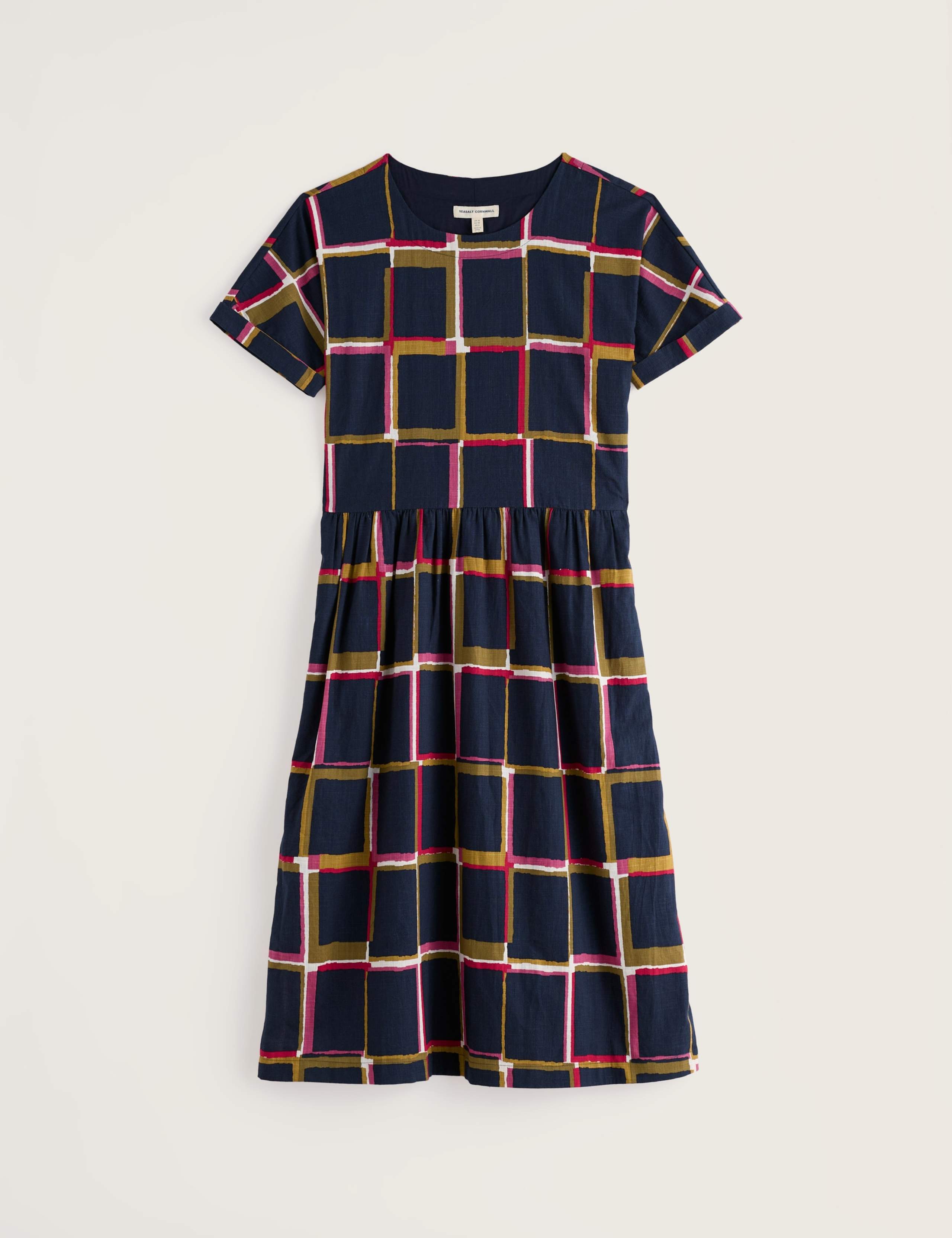 Pure Cotton Checked Midaxi Waisted Dress 2 of 5
