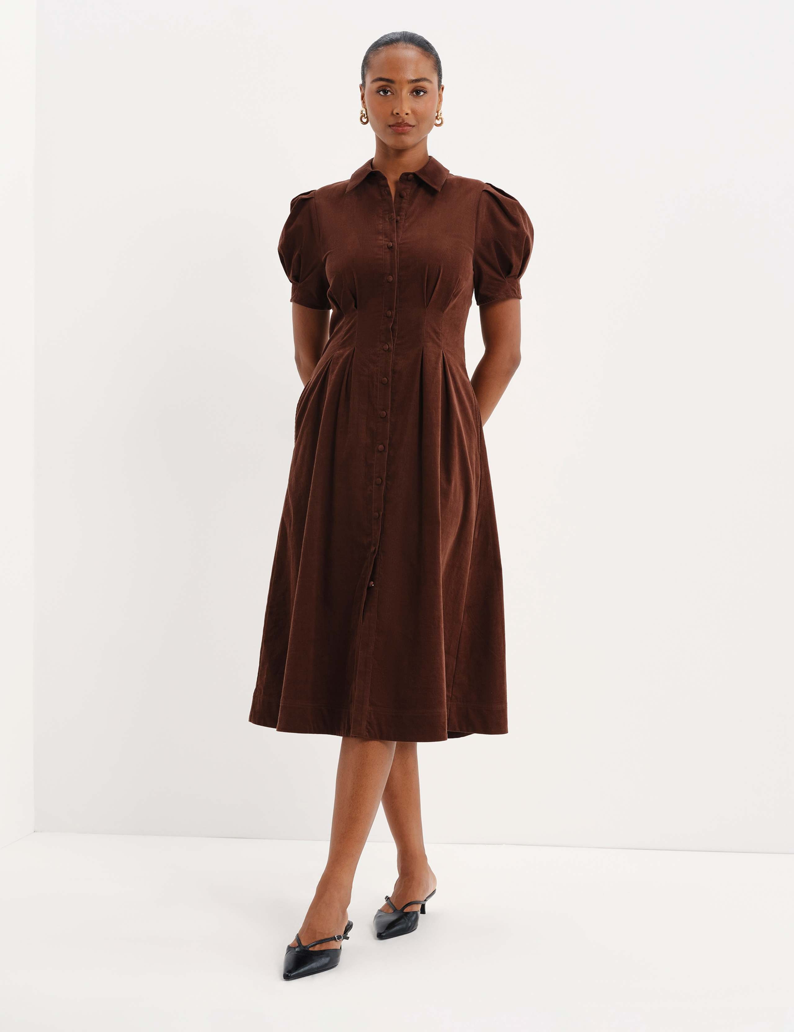 Cord Midi Shirt Dress 1 of 9