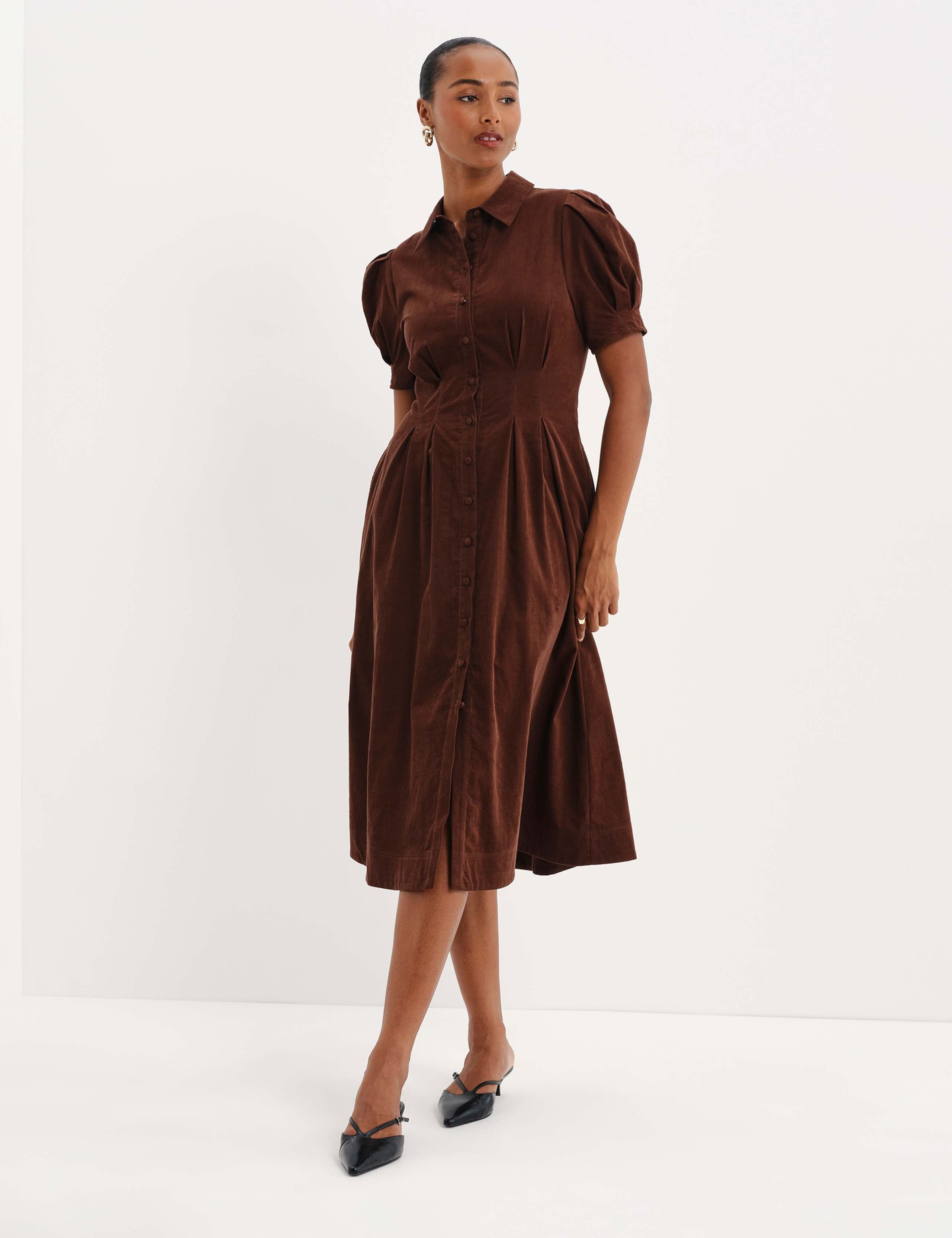 Cord Midi Shirt Dress 2 of 9