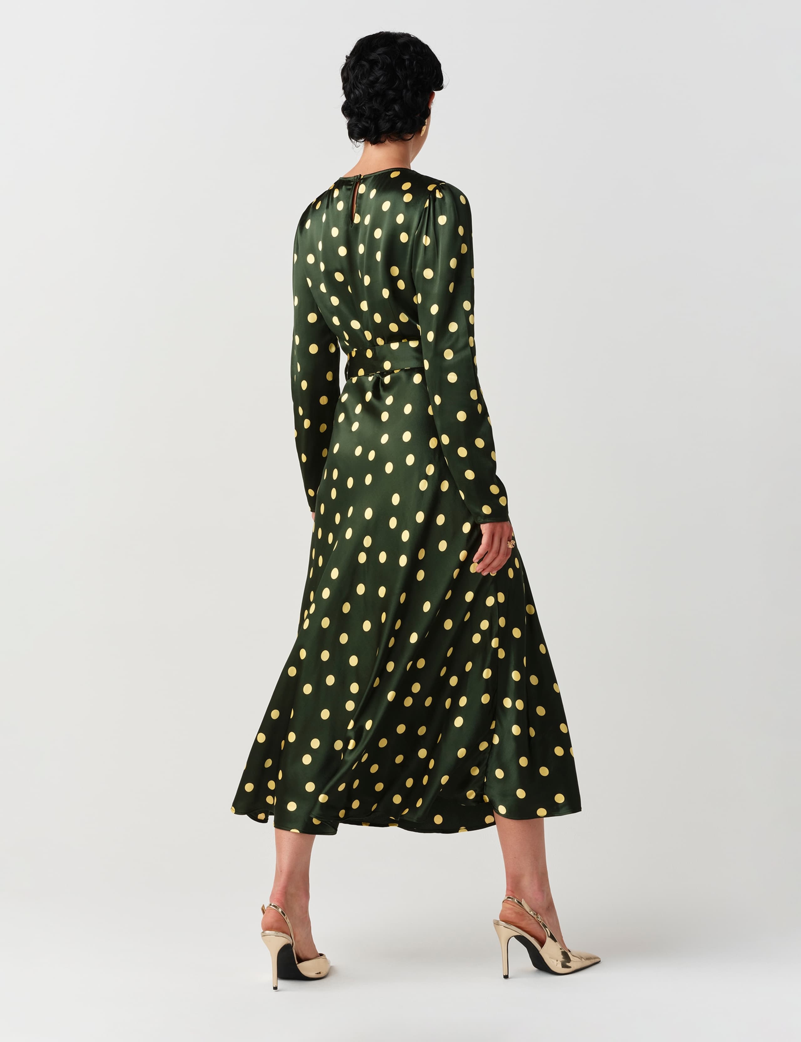 Satin Polka Dot Belted Midi Column Dress 7 of 10