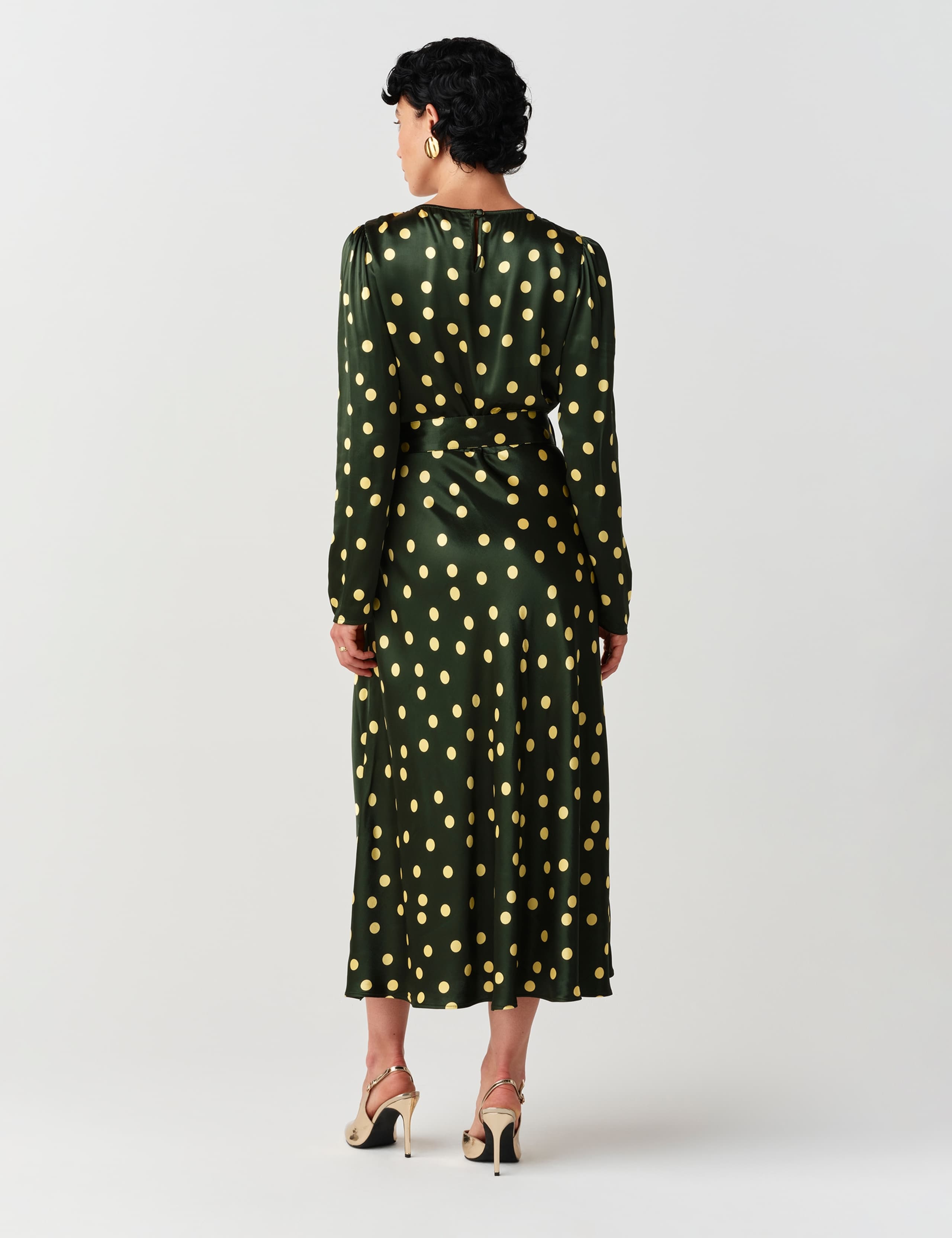 Satin Polka Dot Belted Midi Column Dress 8 of 10