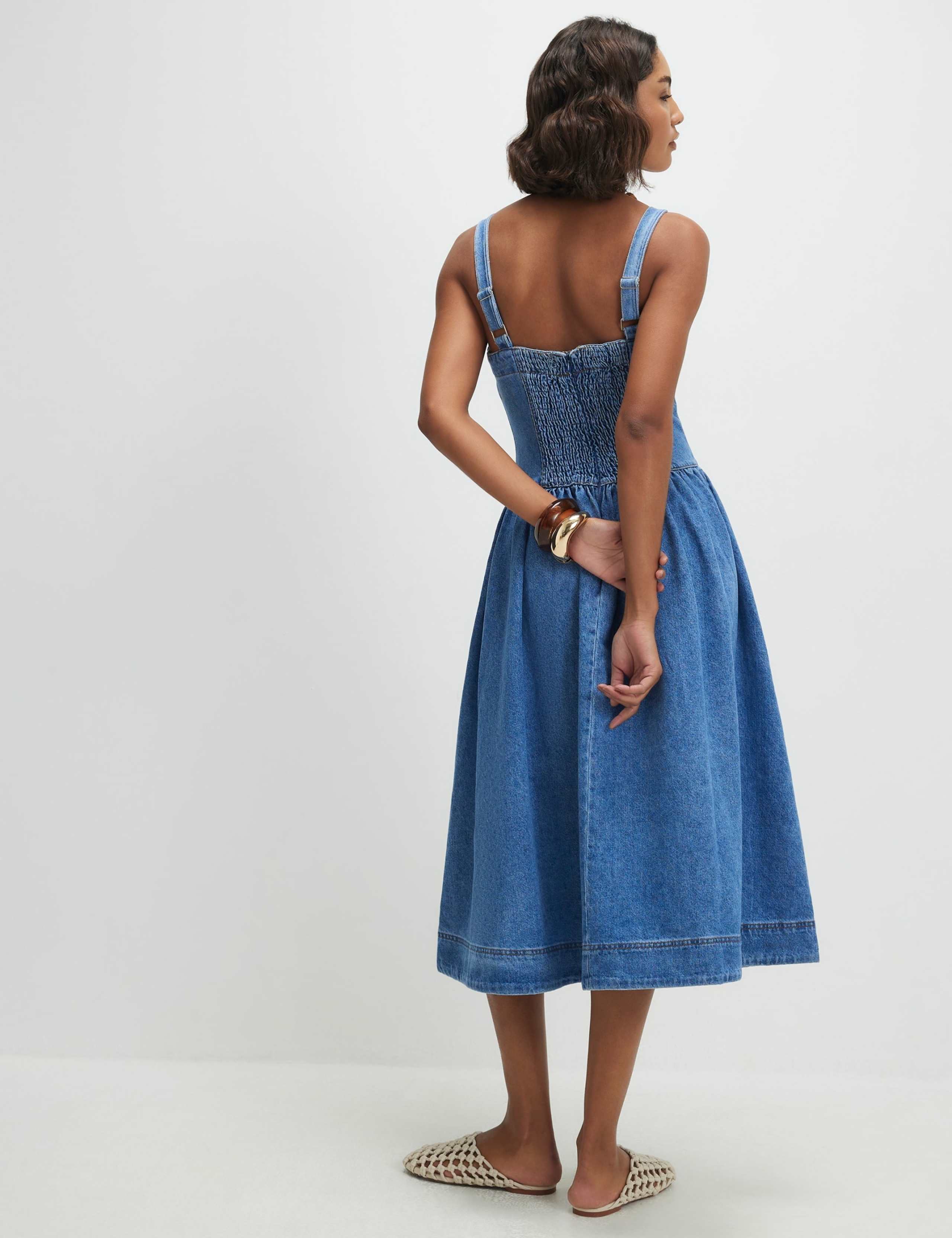 Denim Seamed Midi Swing Dress 3 of 4
