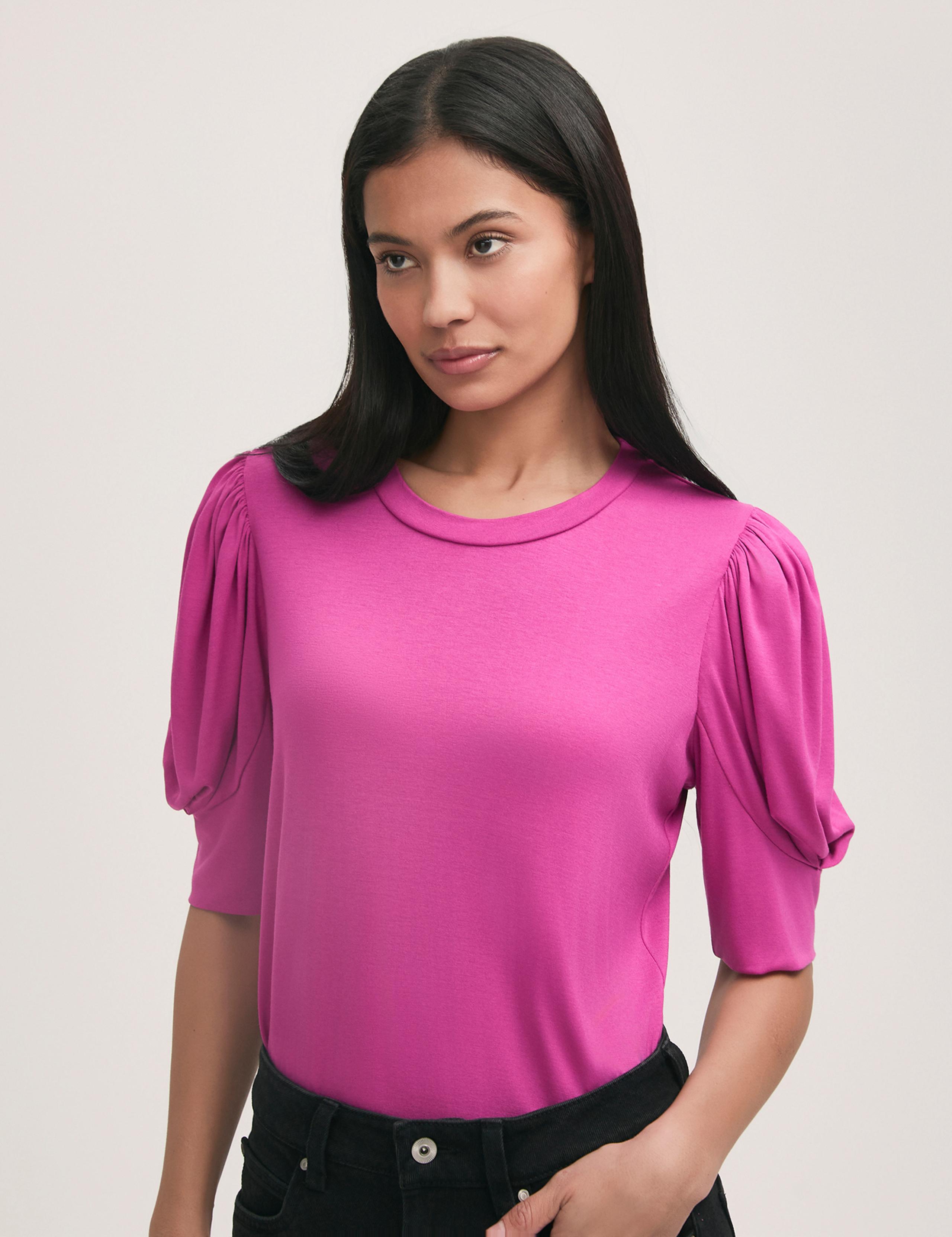 Jersey Draped Gathered Puff Sleeve Top 4 of 4