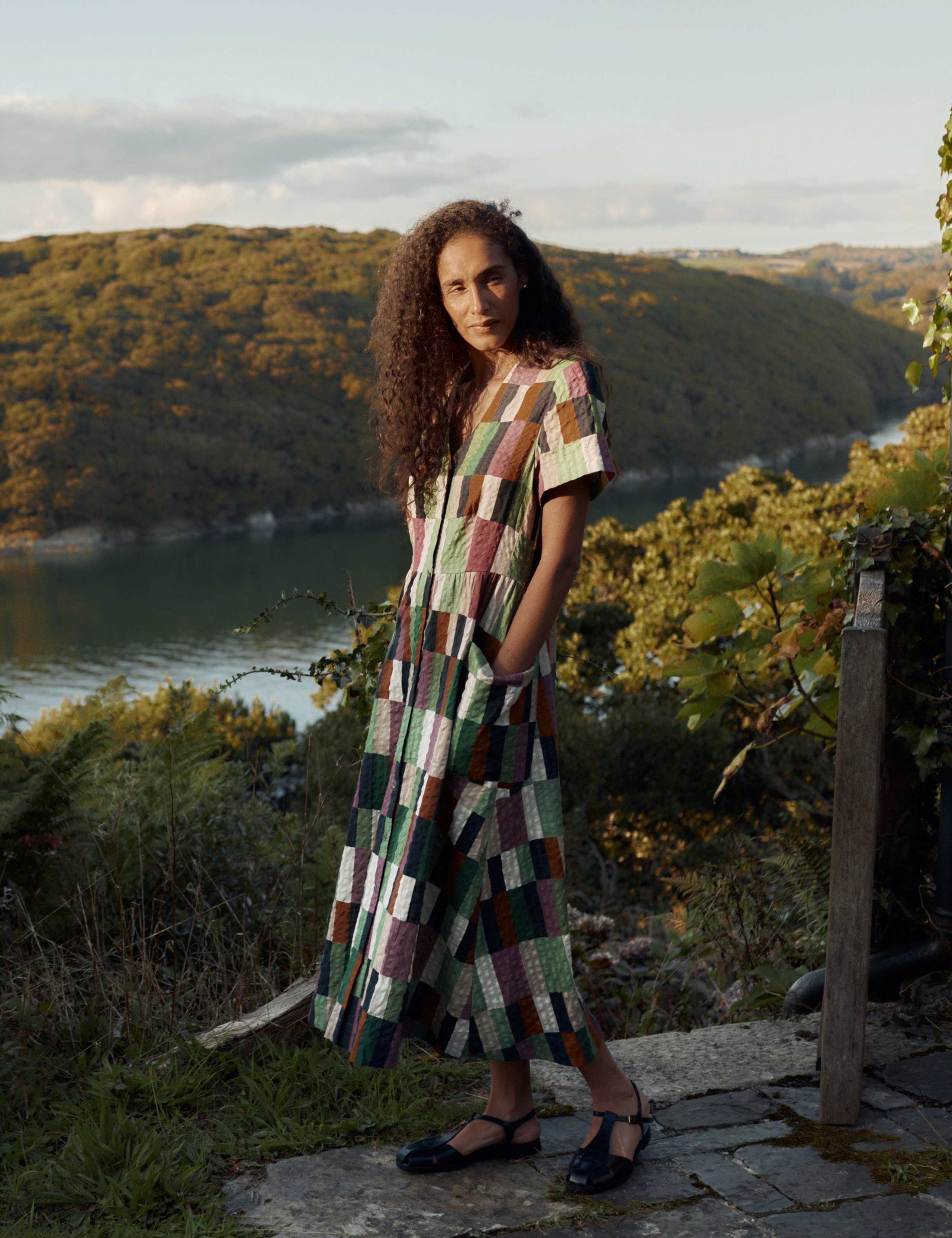 Pure Cotton Geometric V-Neck Midi Shirt Dress 1 of 6