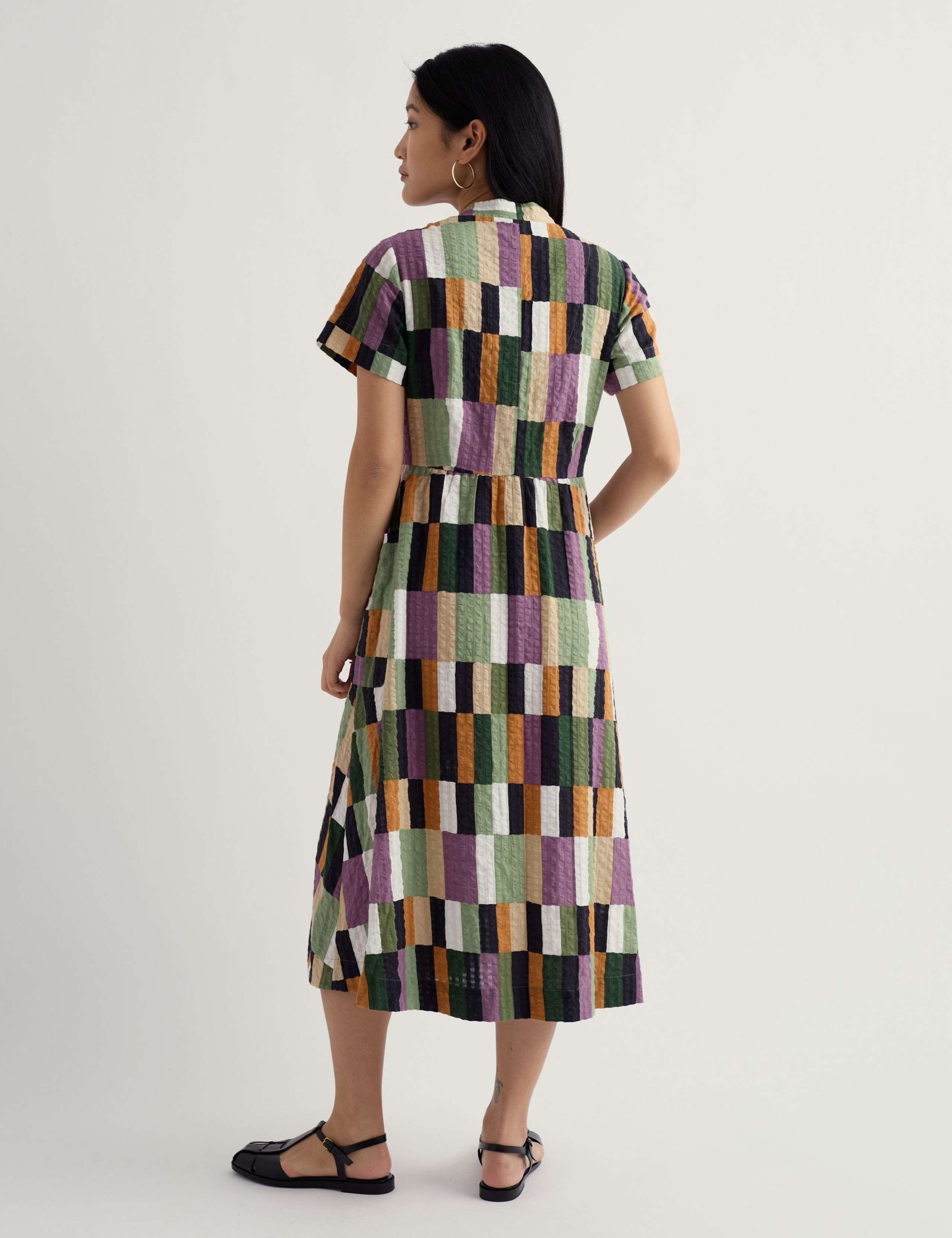 Pure Cotton Geometric V-Neck Midi Shirt Dress 4 of 6
